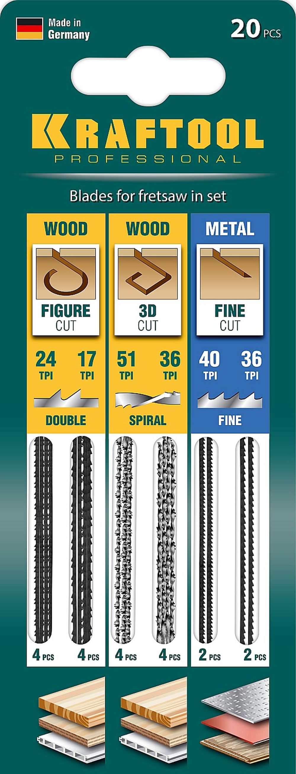 Изображение товара Набор полотен для лобзика KRAFTOOL 20 шт. профессиональные высокоточные