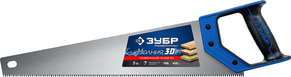 Изображение товара Ножовка по дереву ЗУБР 7 TPI 3D 450 мм многоцветная универсальная