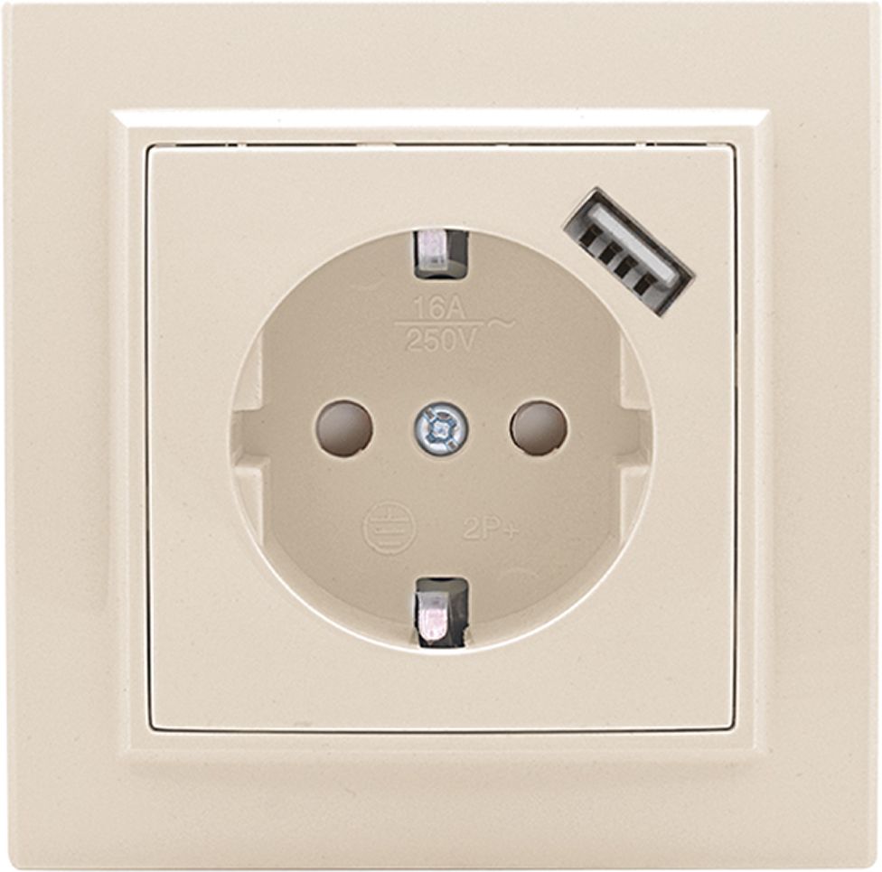 Изображение товара Розетка электрическая, USB EKF Минск ERR16-028-200-USB бежевый