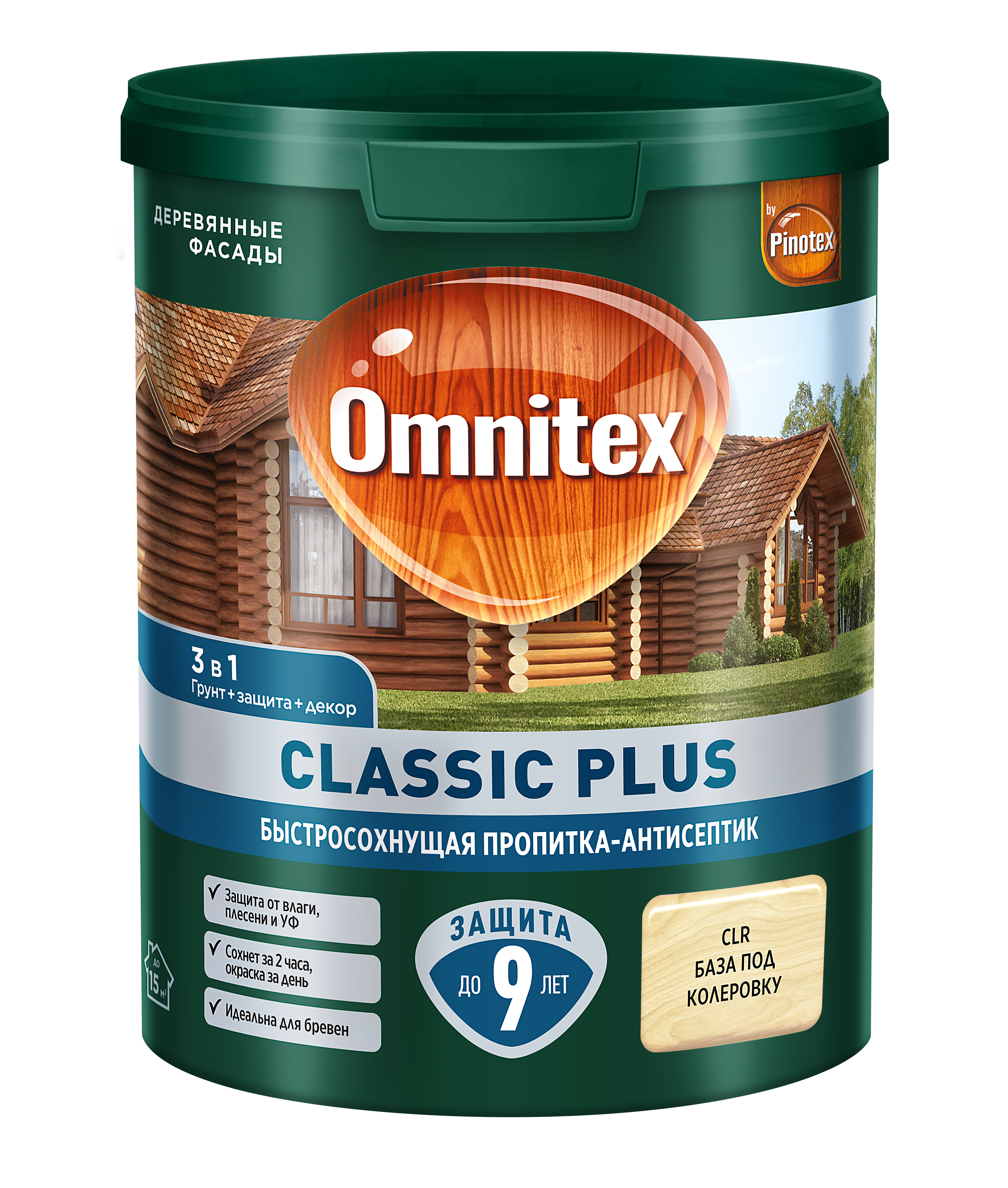 Изображение товара Бесцветная быстросохнущая пропитка-антисептик Pinotex Classic Plus 0,9л для дерева