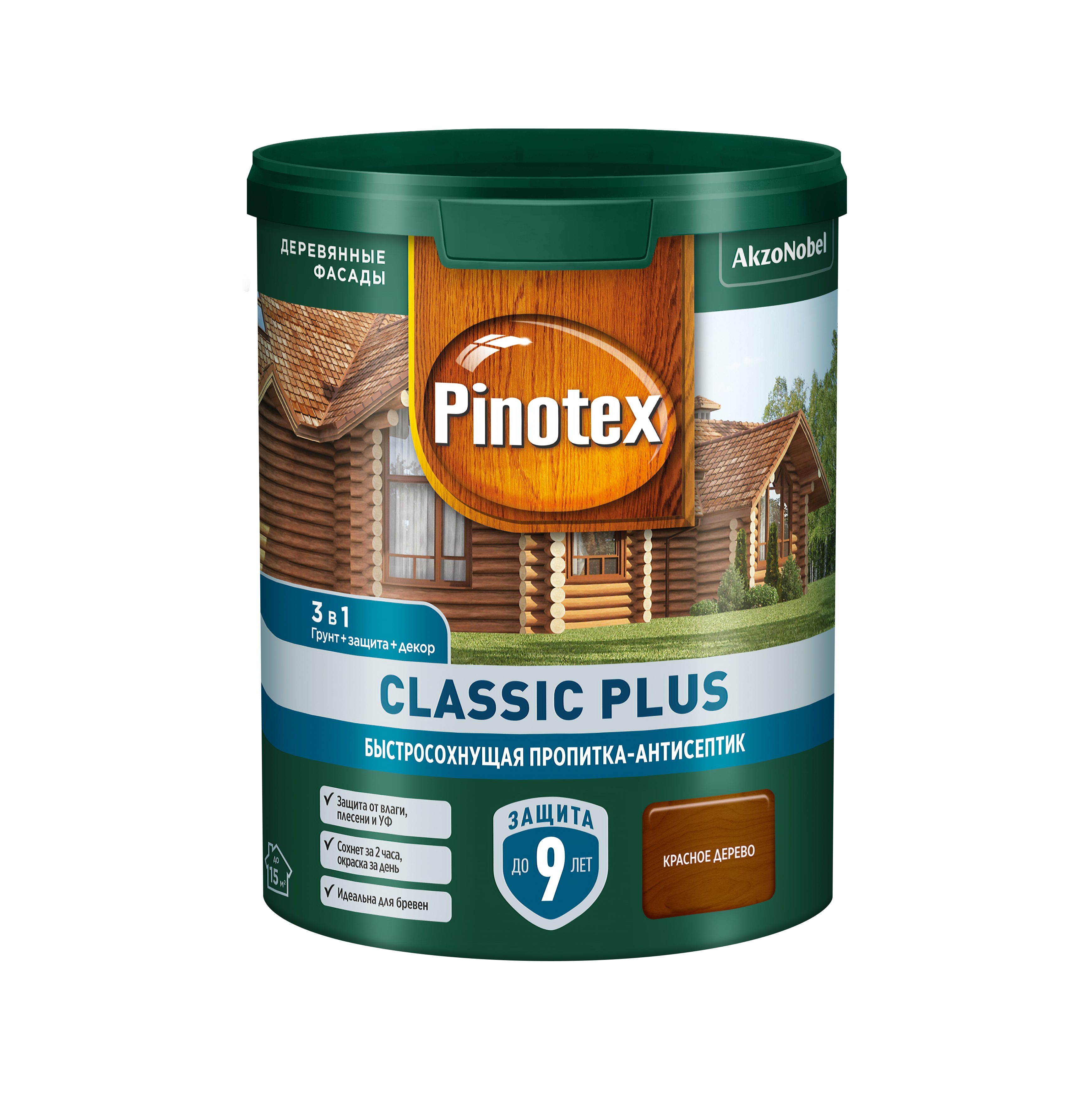 Изображение товара Быстросохнущий антисептик Pinotex Classic Plus Красное дерево 0,9 л