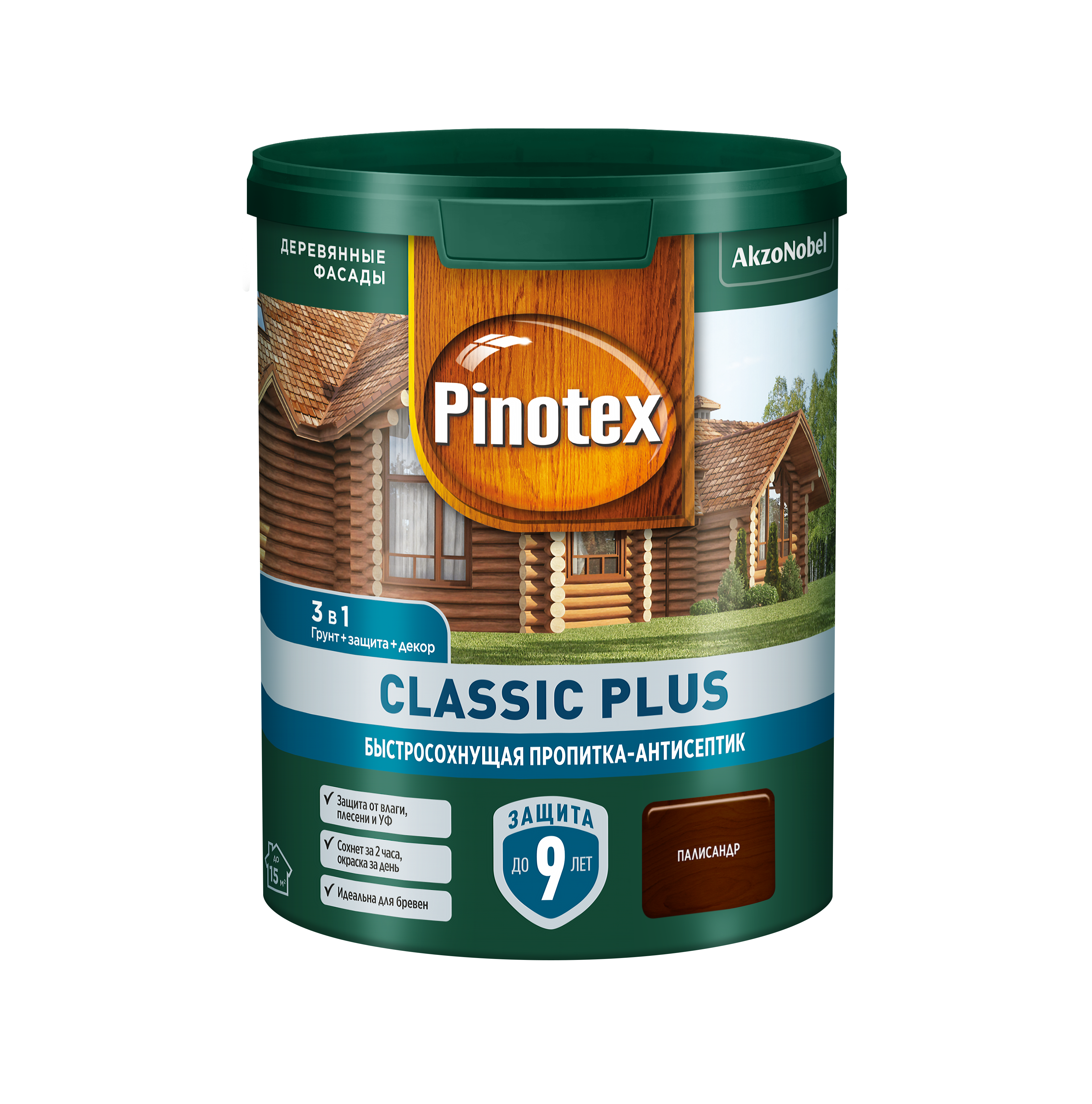 Изображение товара Быстросохнущая пропитка-антисептик Pinotex Classic Plus Палисандр 0,9 л