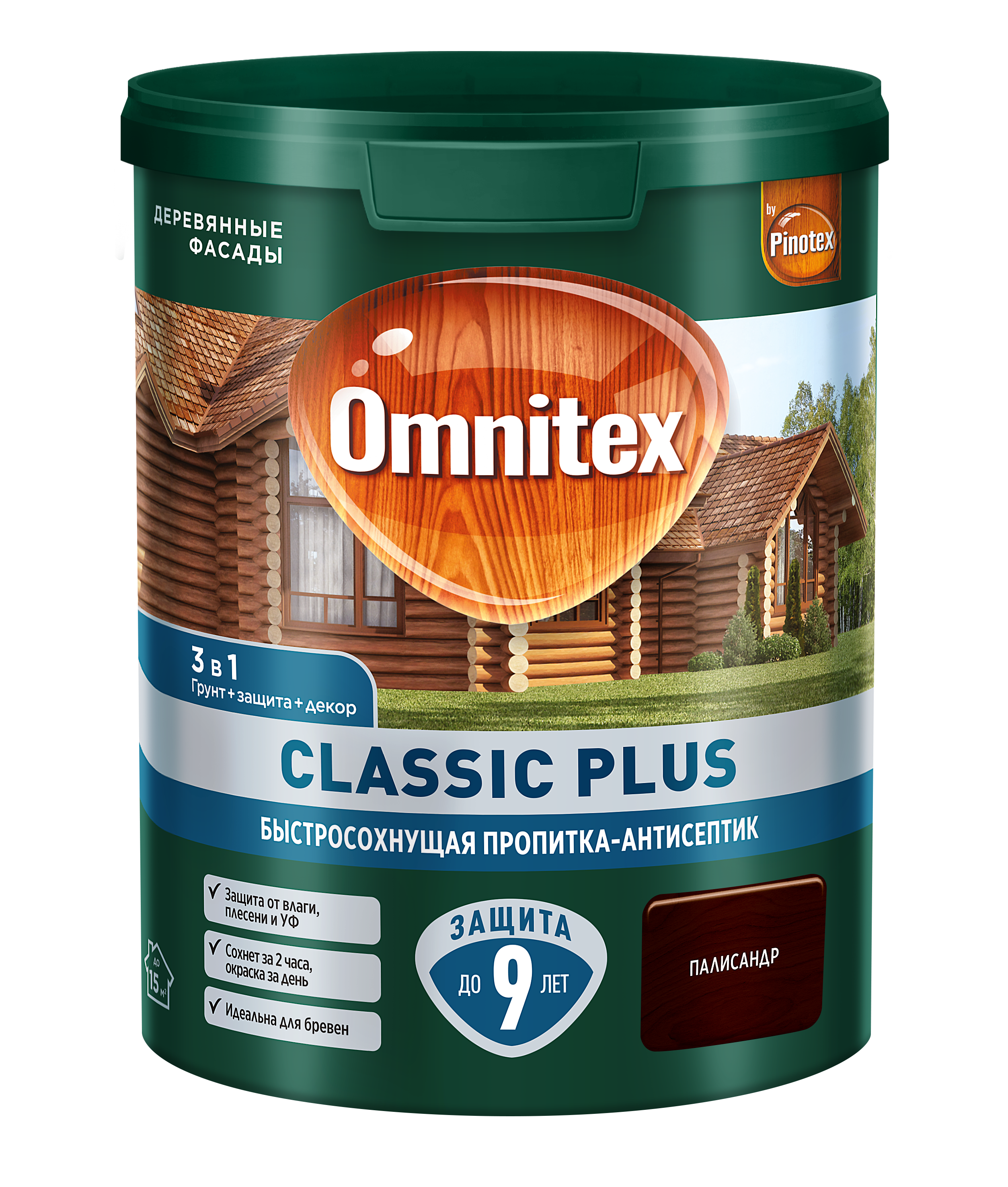 Изображение товара Быстросохнущая пропитка-антисептик Pinotex Classic Plus Палисандр 0,9 л