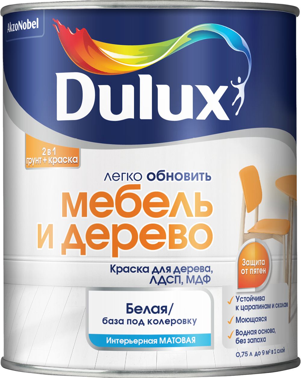 Изображение товара Краска для дерева, ЛДСП и МДФ Dulux BC матовая 0,75 л