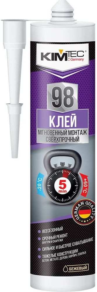 Изображение товара Монтажный клей KIM TEC 98 мгновенный монтаж сверхпрочный бежевый 280 мл