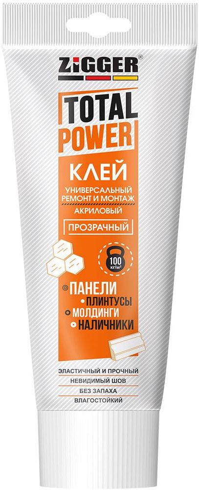 Изображение товара Монтажный клей ZIGGER TOTAL POWER акриловый универсальный прозрачный туба 250 мл
