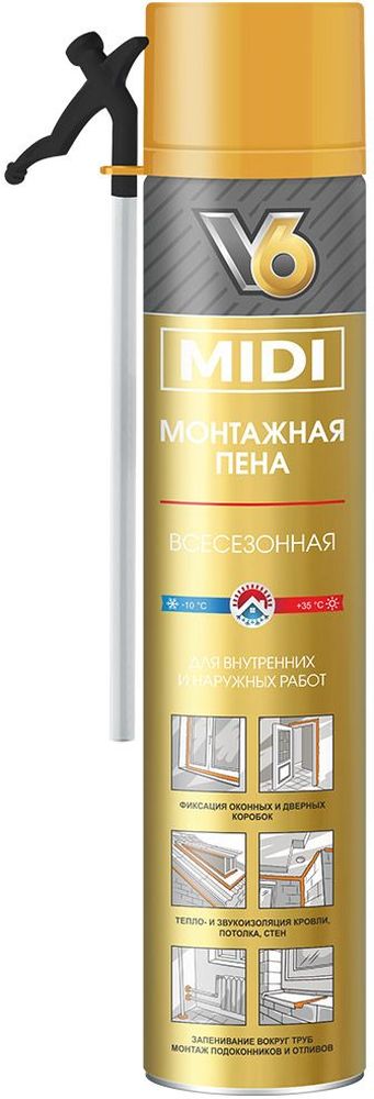 Изображение товара Монтажная пена бытовая V6 MIDI всесезонная 560 мл для внутренних и наружных работ