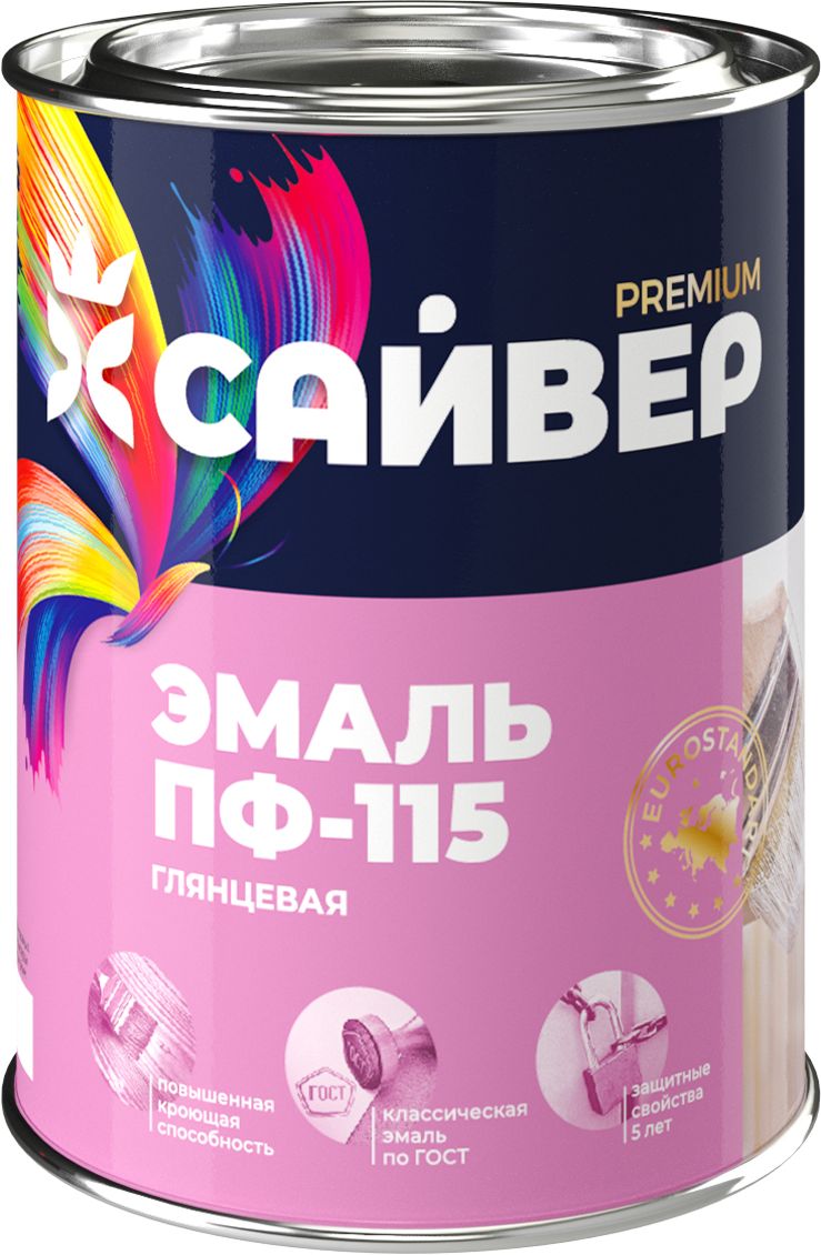 Изображение товара Алкидная эмаль универсальная Сайвер ПФ-115 белая 0,8 кг для металла и дерева