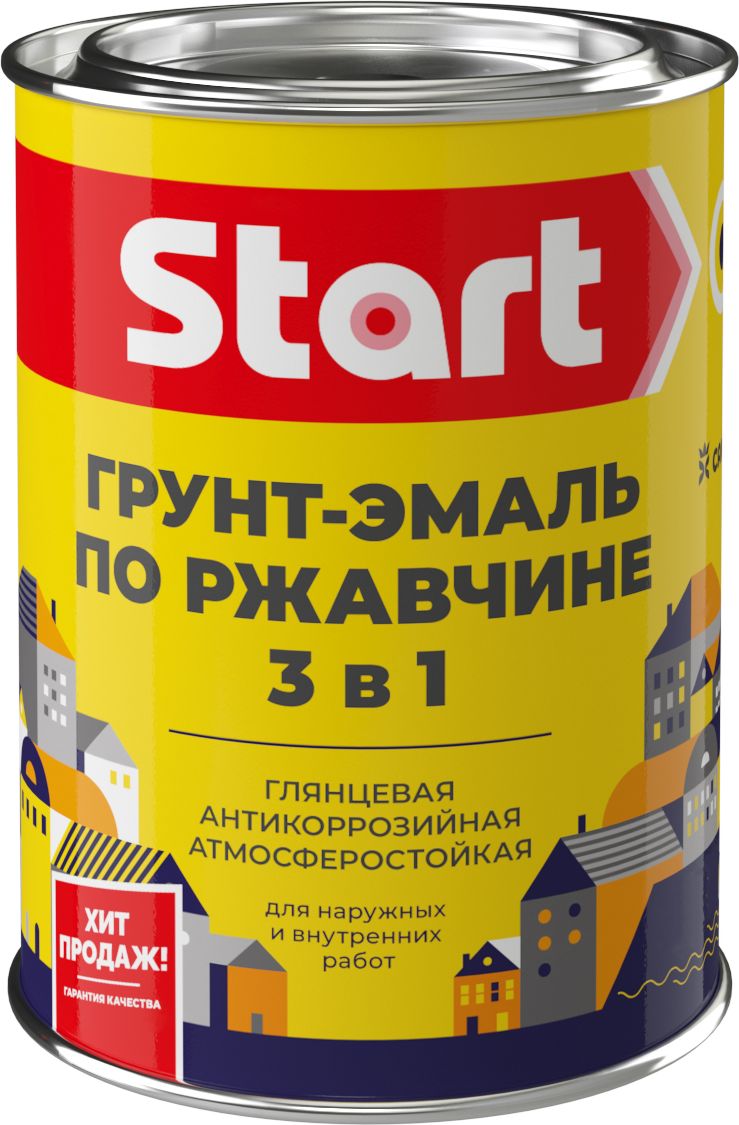 Изображение товара Алкидная эмаль по ржавчине Старт 3в1 гладкая желтый 0,8 кг для металла и дерева