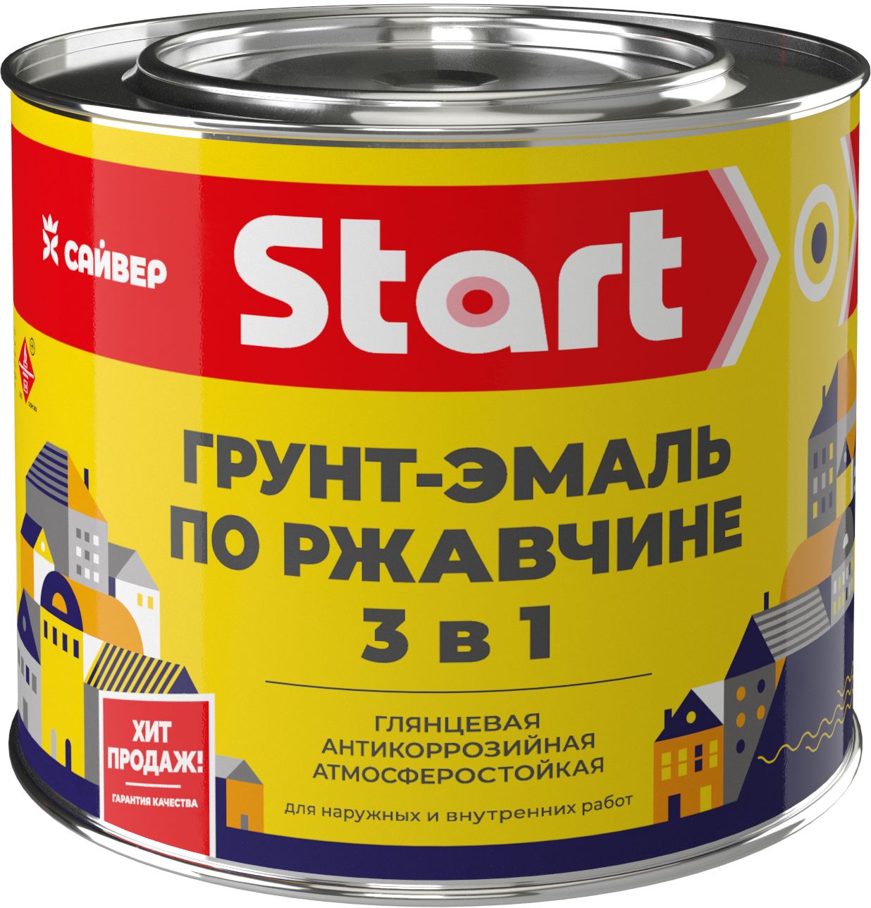 Изображение товара Алкидная эмаль по ржавчине дерево, металл Старт 3в1 гладкая черный 1,8 кг