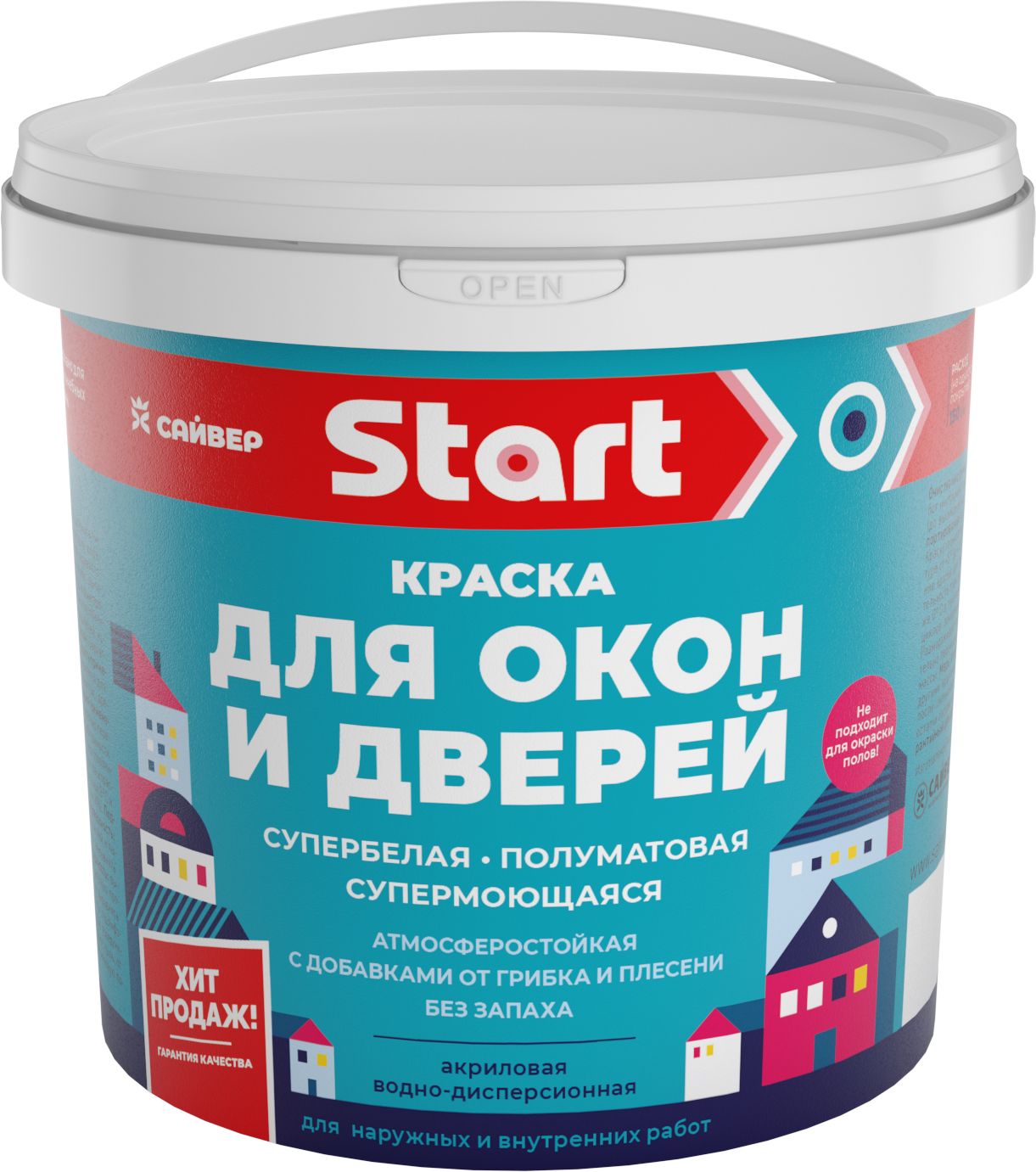 Акриловая краска для окон и дверей Старт дерево матовая белый 1 кг ...