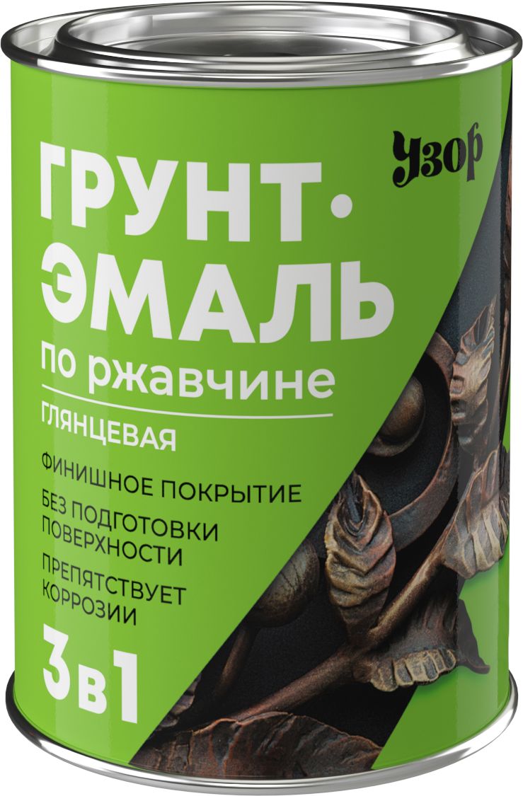 Изображение товара Алкидная эмаль по ржавчине дерево, металл Узор 3в1 Узор гладкая белый 0,8 кг