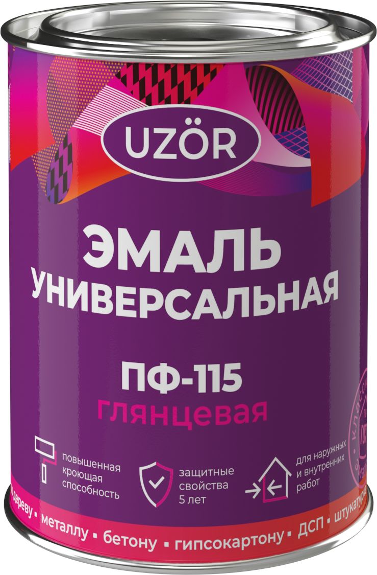 Изображение товара Алкидная эмаль универсальная дерево, металл Узор ПФ-115 глянцевая зеленая 0,8 кг