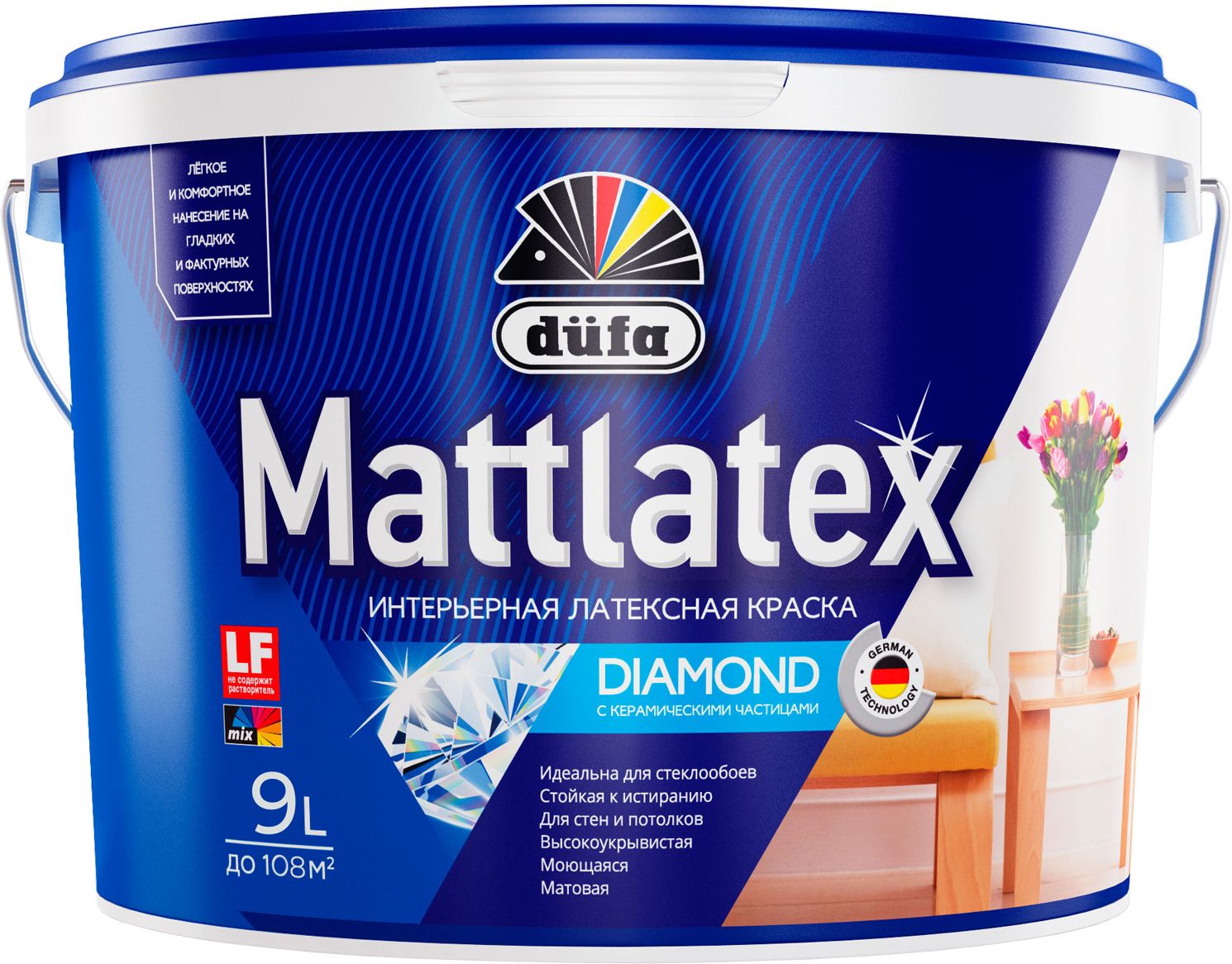 Изображение товара Воднодисперсная краска Dufa MATTLATEX RD100 9 л для внутренних работ