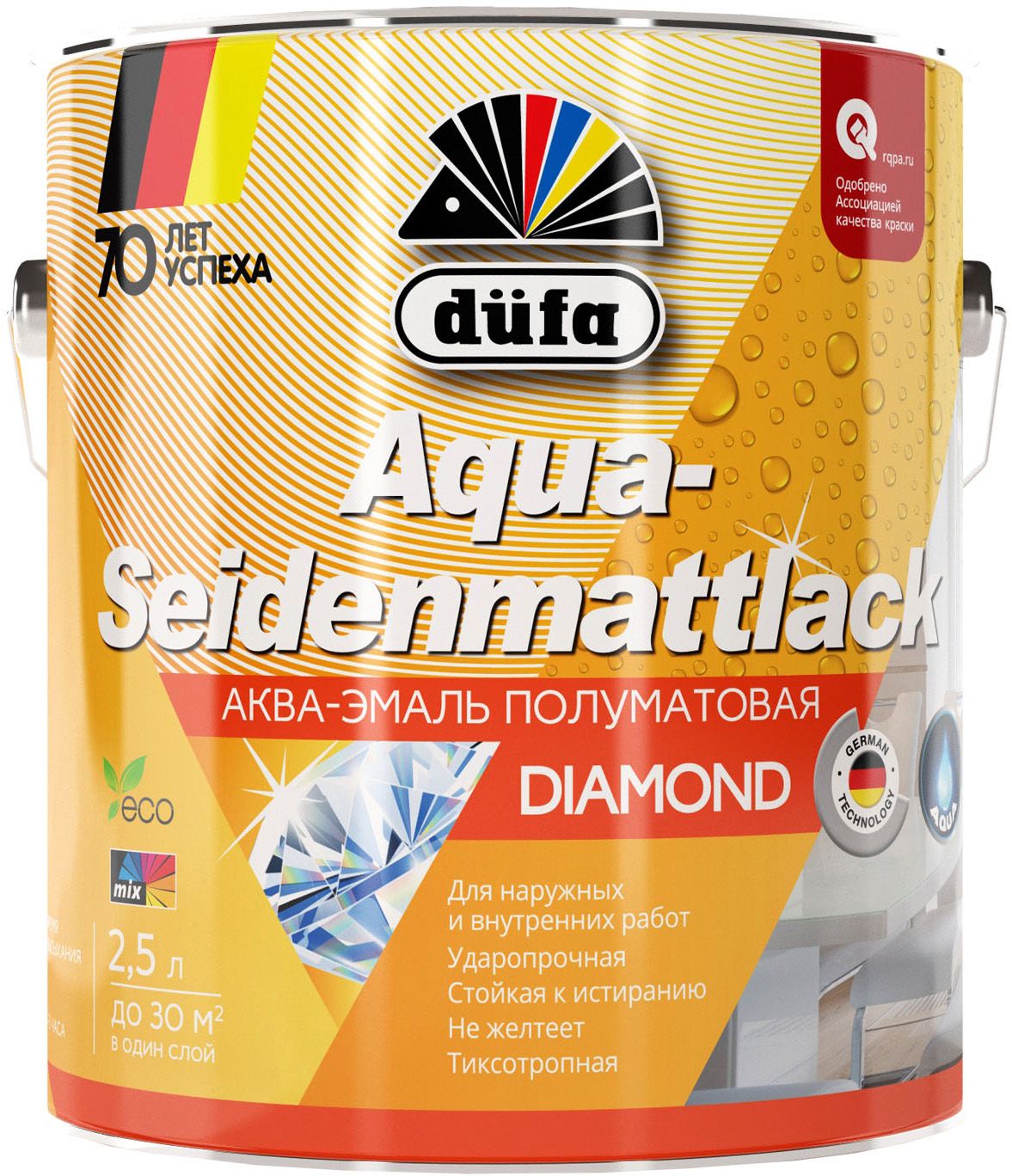 Изображение товара Эмаль Dufa AQUA-SEIDENMATTLACK белая 2 л