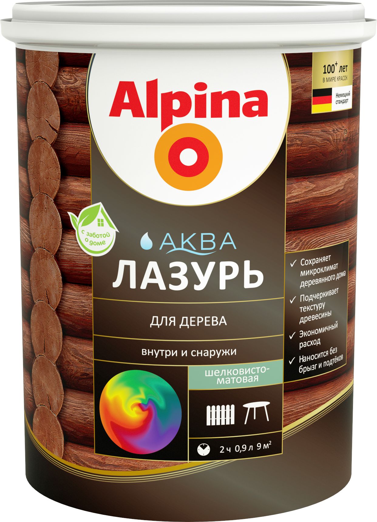 Изображение товара Аква Лазурь для дерева Alpina прозрачный 0,9 л
