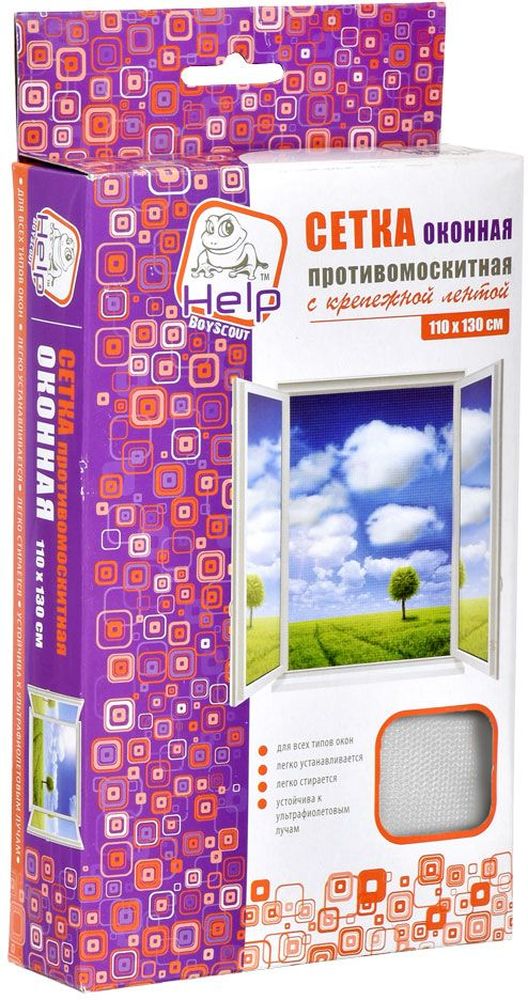 Изображение товара Сетка на окно противомоскитная HELP с крепежной лентой 100x130 см