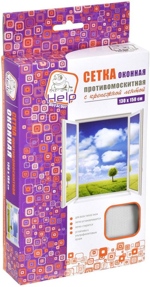 Изображение товара Сетка на окно противомоскитная HELP с крепежной лентой 130x150 см
