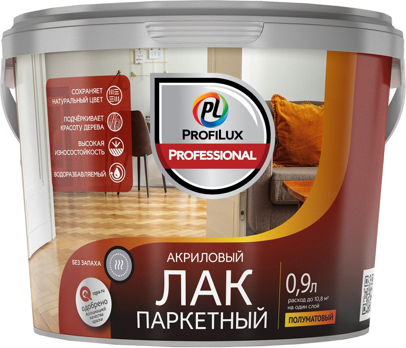 Изображение товара Лак паркетный акриловый ProfiLux Professional полуматовый полуматовый 0,9 кг