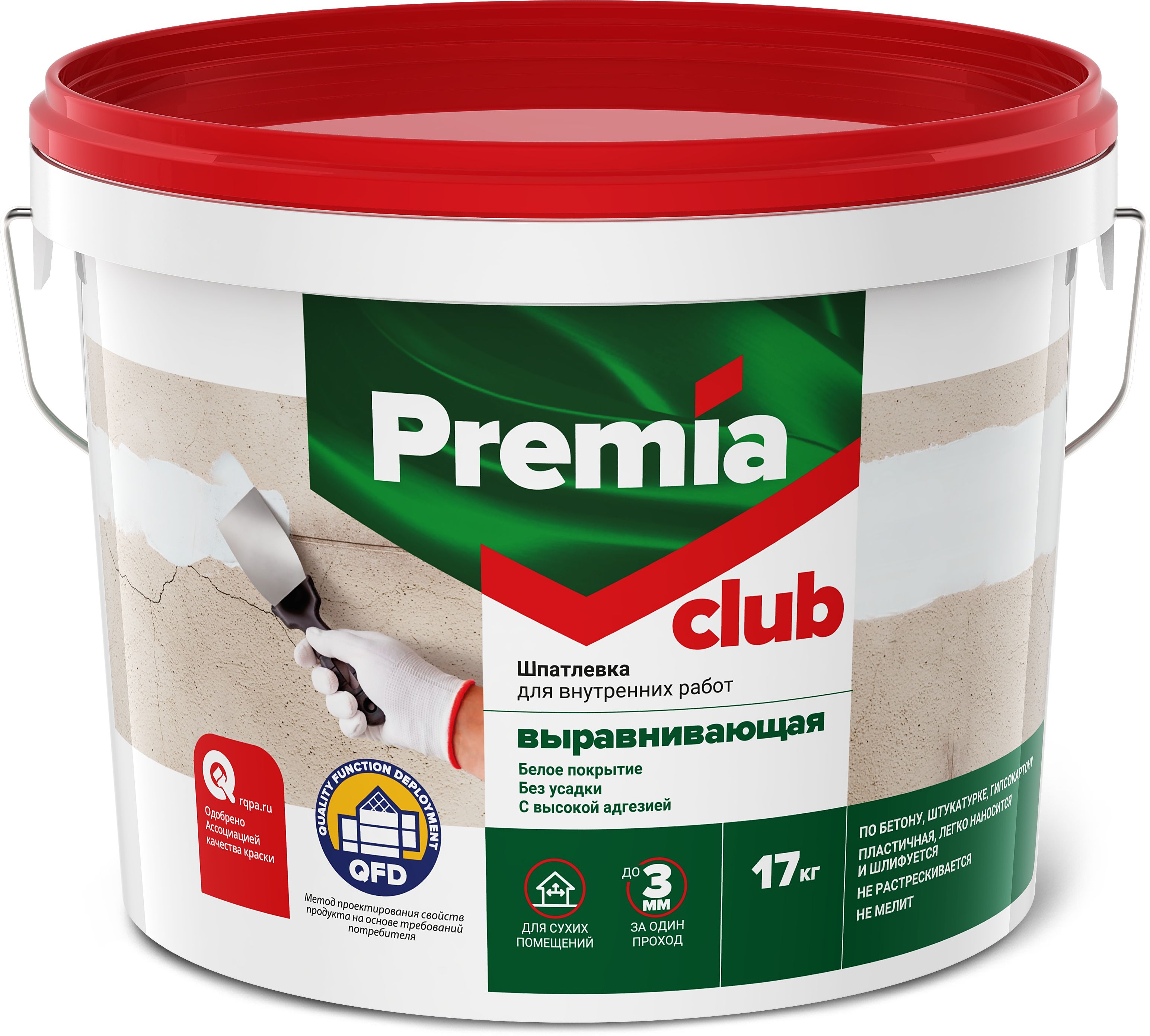 Изображение товара Выравнивающая шпатлевка Premia Club для внутренних работ, 17 кг, белая