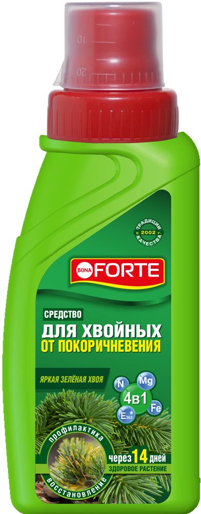 Изображение товара Средство жидкое 4 в 1 для хвойных Bona Forte 285 мл для зеленой хво и защиты от ожогов