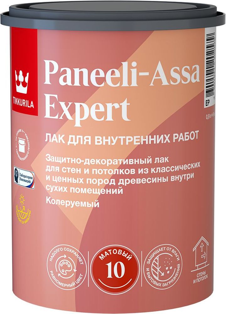 Изображение товара Интерьерный матовый лак Tikkurila PANEELI-ASSA EP 0,9л для стен и потолков