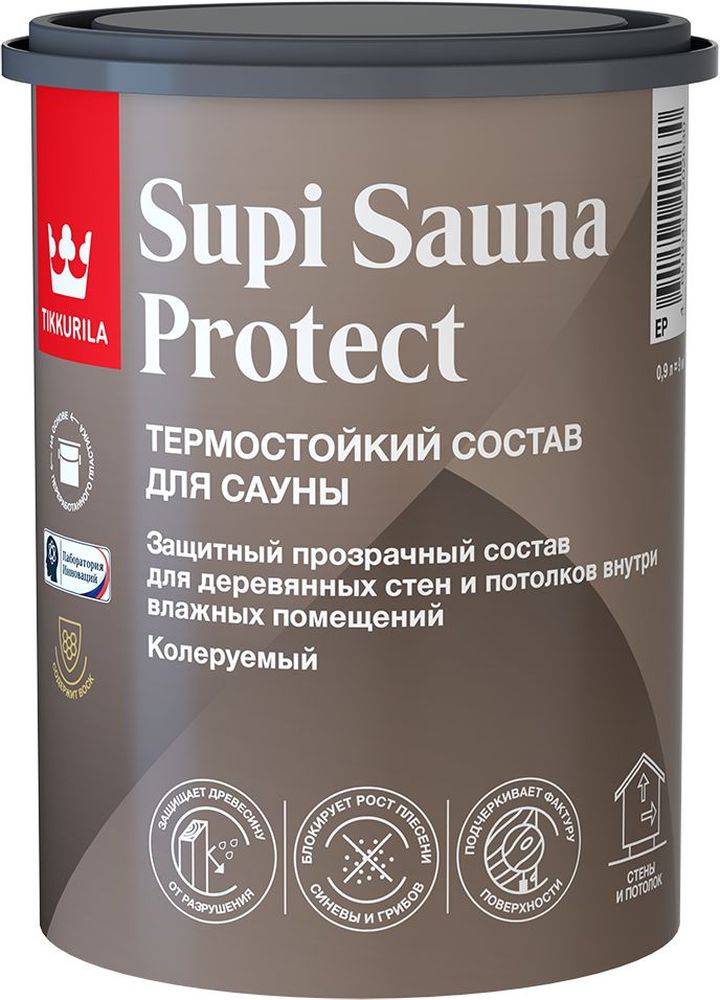 Изображение товара Защитный прозрачный состав для сауны Tikkurila SUPI SAUNA PROTECT EP 0,9л полуматовый
