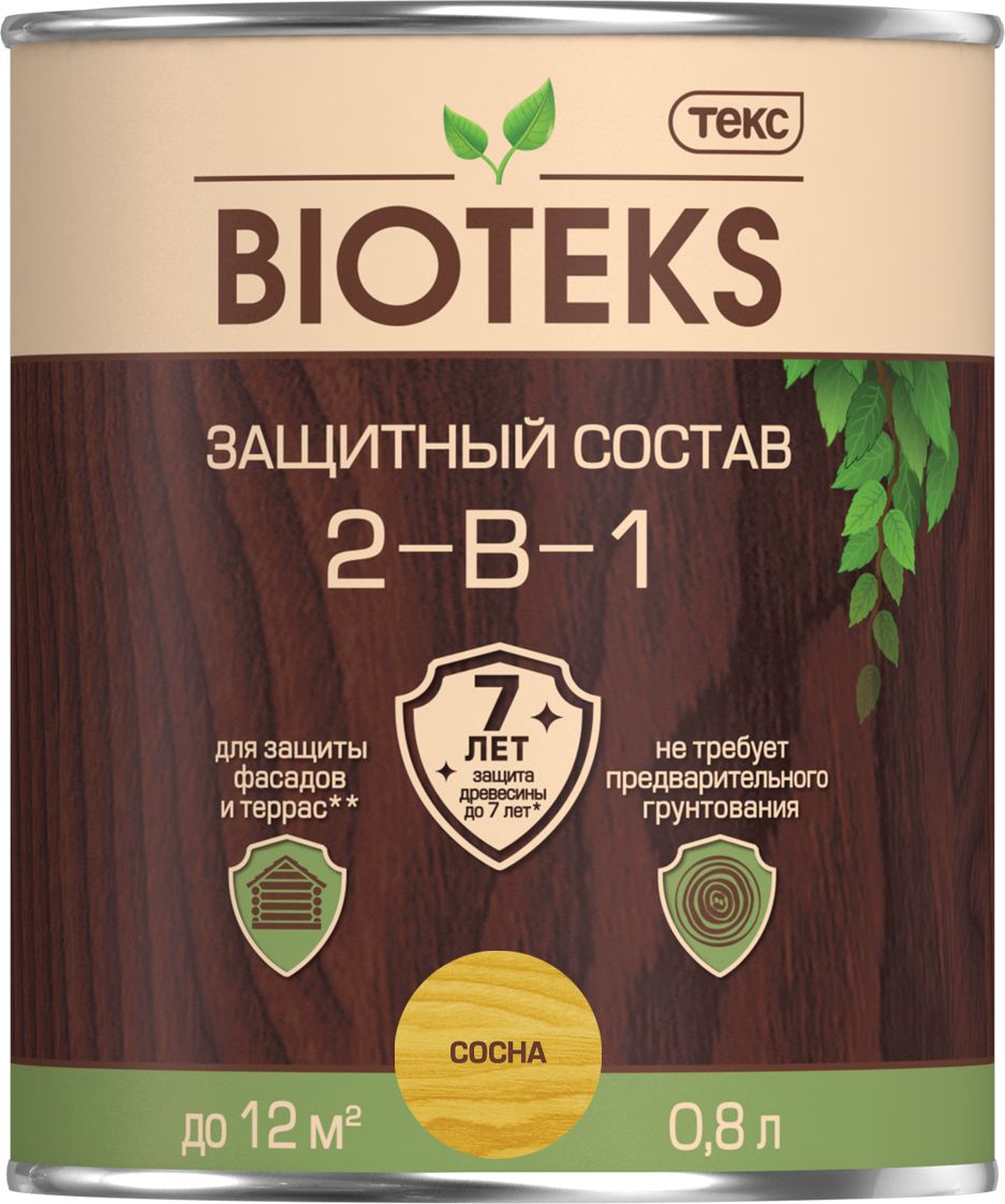Изображение товара Защитный состав 2-в-1 BIOTEKS сосна 0,8 л для наружных работ