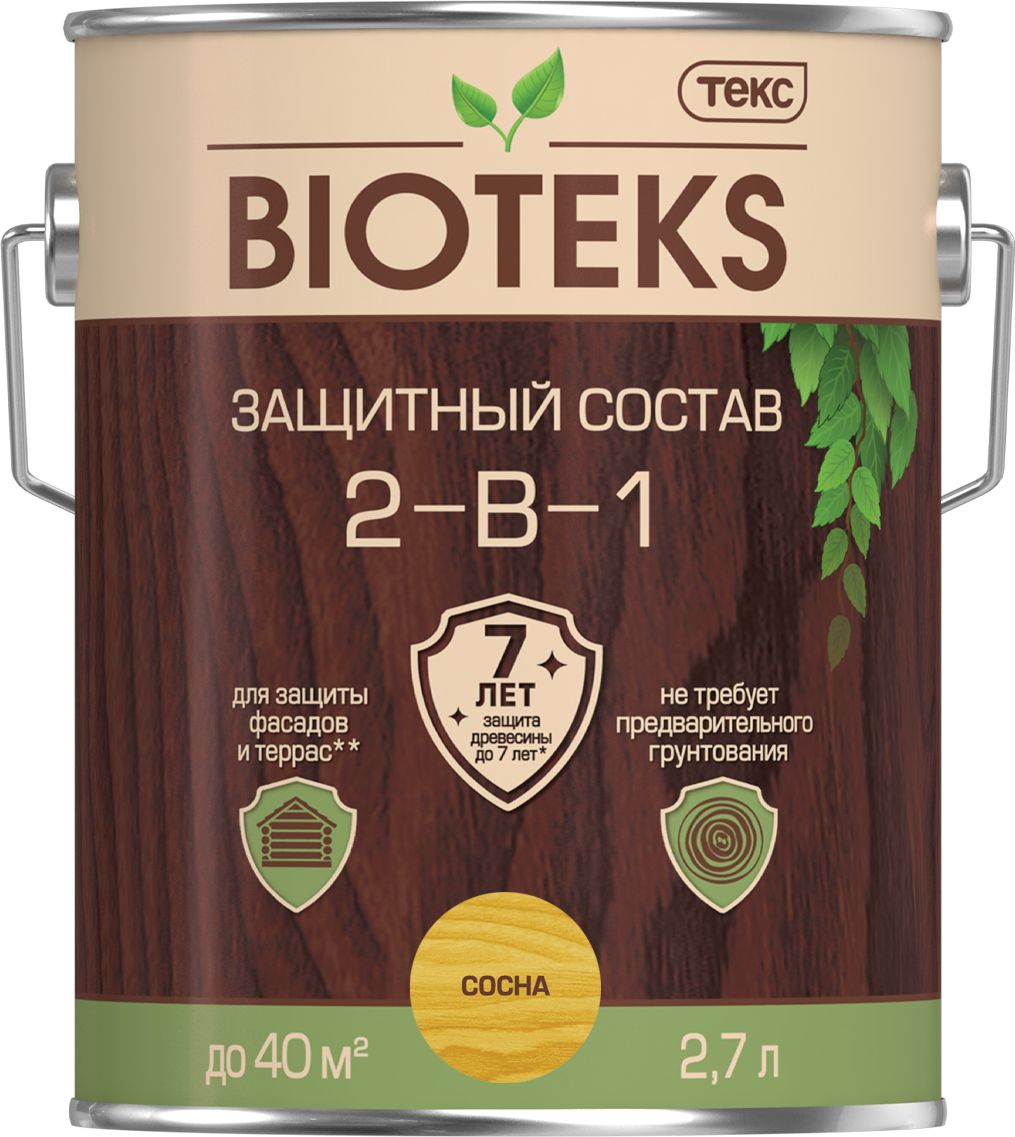 Изображение товара Защитный состав 2-в-1 BIOTEKS сосна 2,7 л для наружных деревянных конструкций