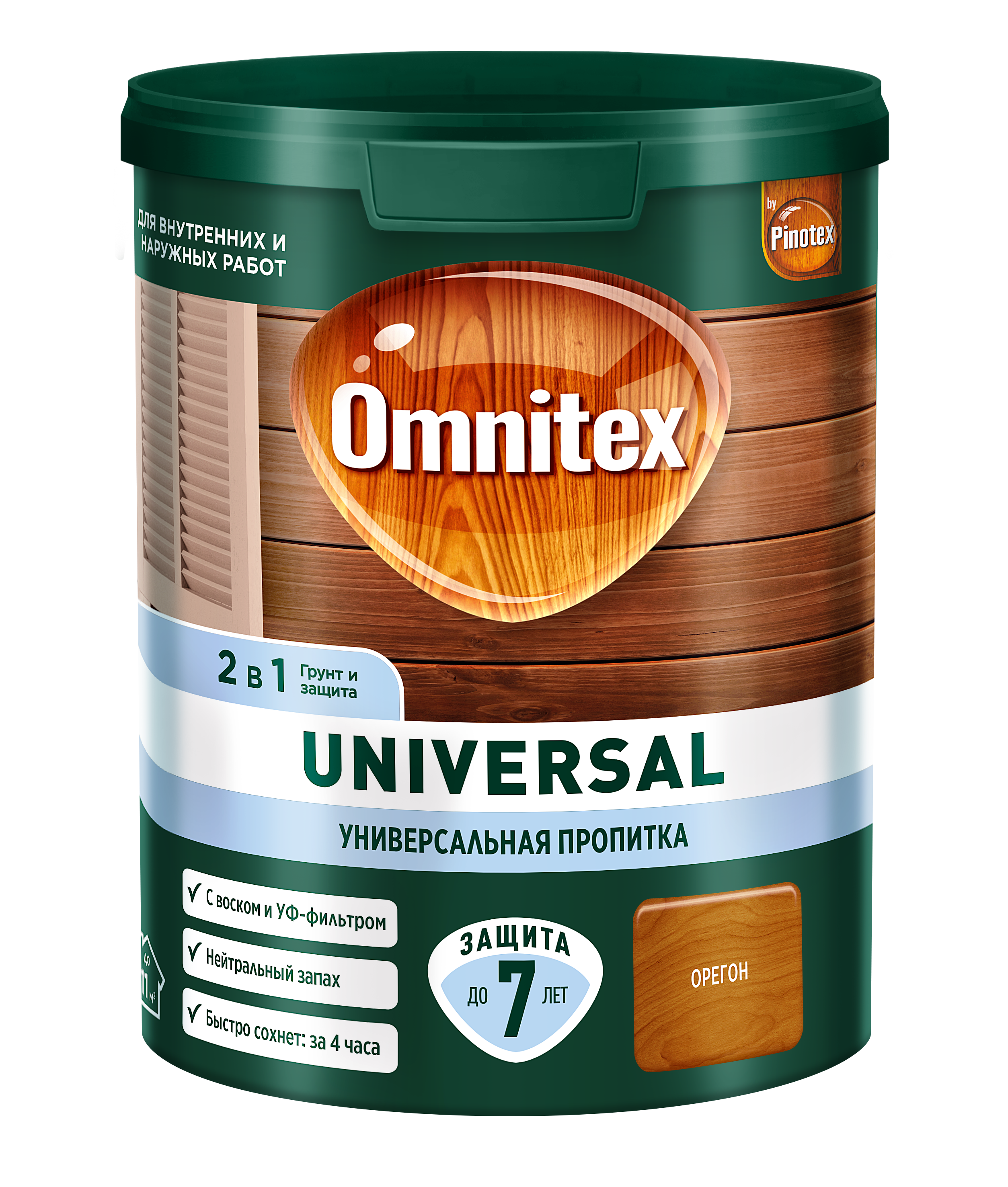 Изображение товара Пропитка Pinotex Universal 2 в 1 Орегон 0,9л для защиты древесины