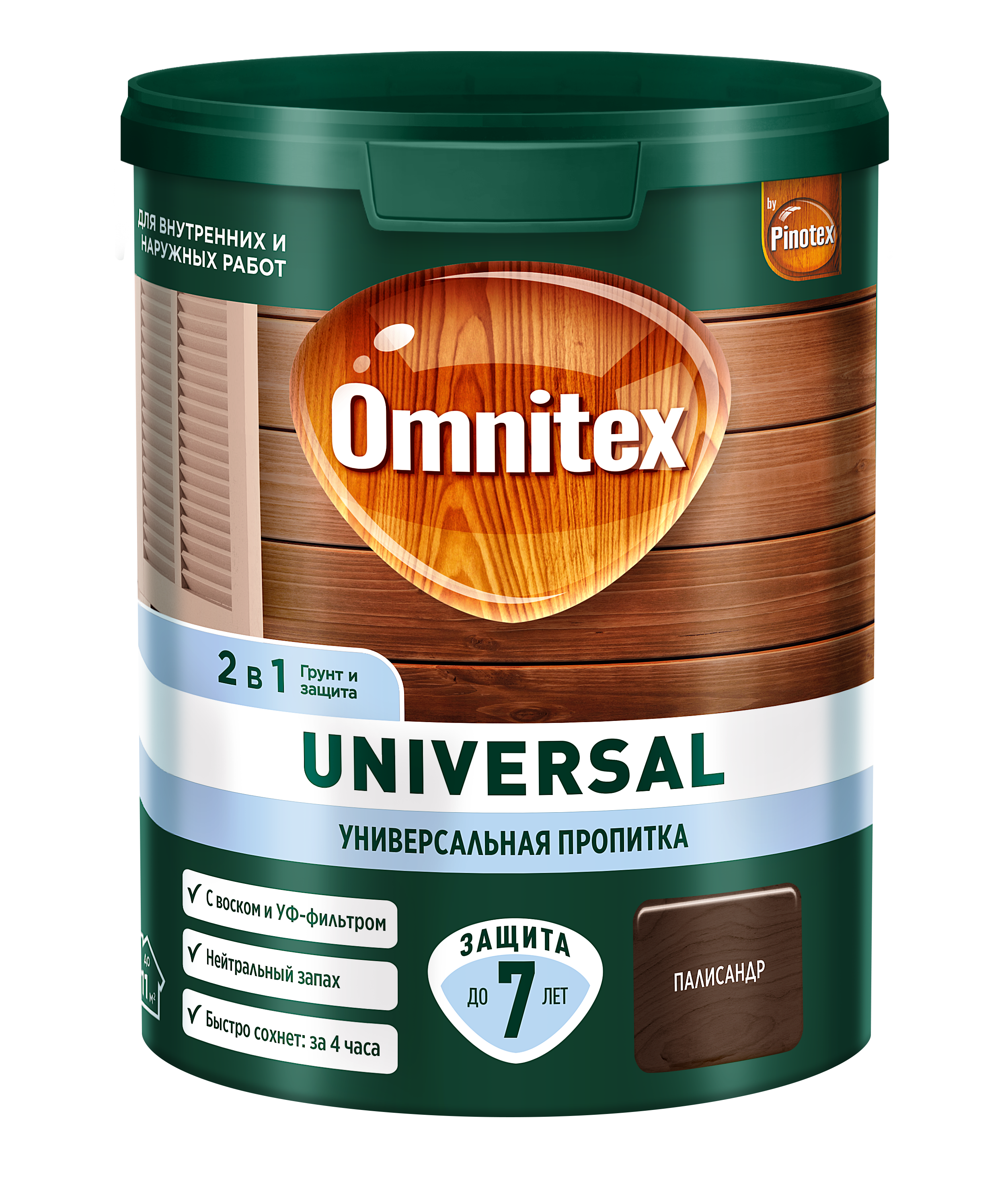Изображение товара Пропитка Pinotex Universal 2 в 1 Палисандр 0,9л для наружных деревянных поверхностей