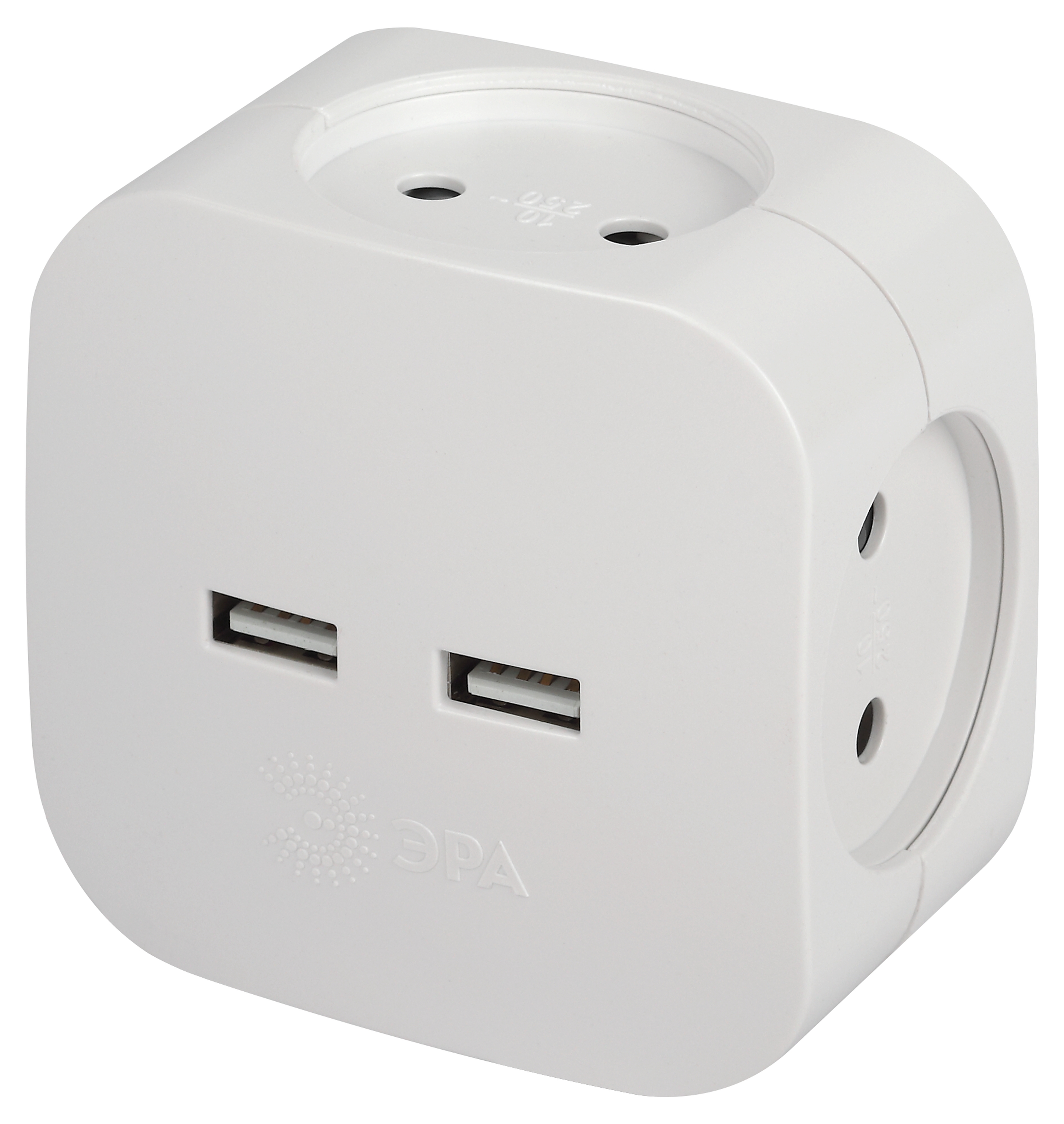 Изображение товара Разветвитель электрический ЭРА SP-4-USB-W на 4 розетки и 2 USB 2400мА белый