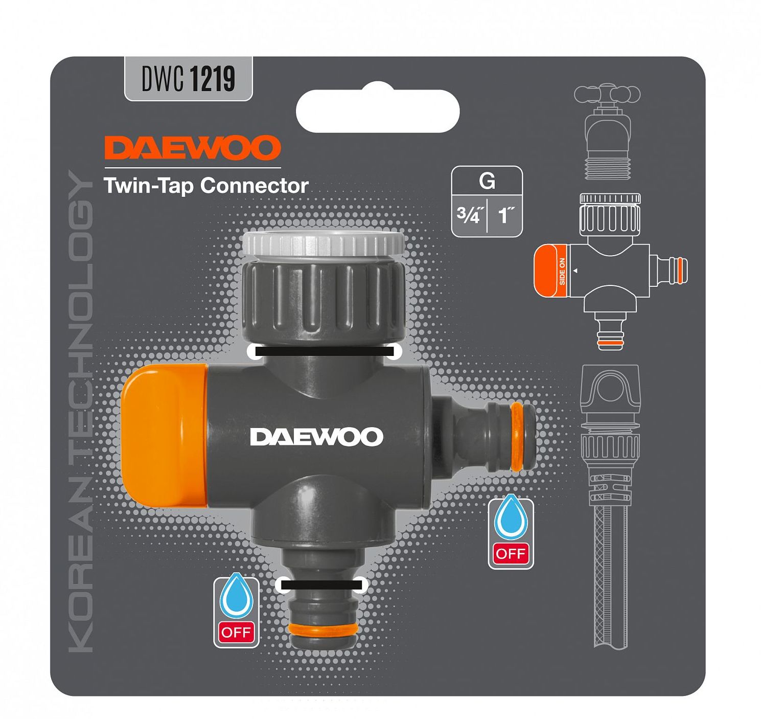 Изображение товара Адаптер двухканальный Daewoo DWC 1219 с внешней резьбой G3/4" и 1"