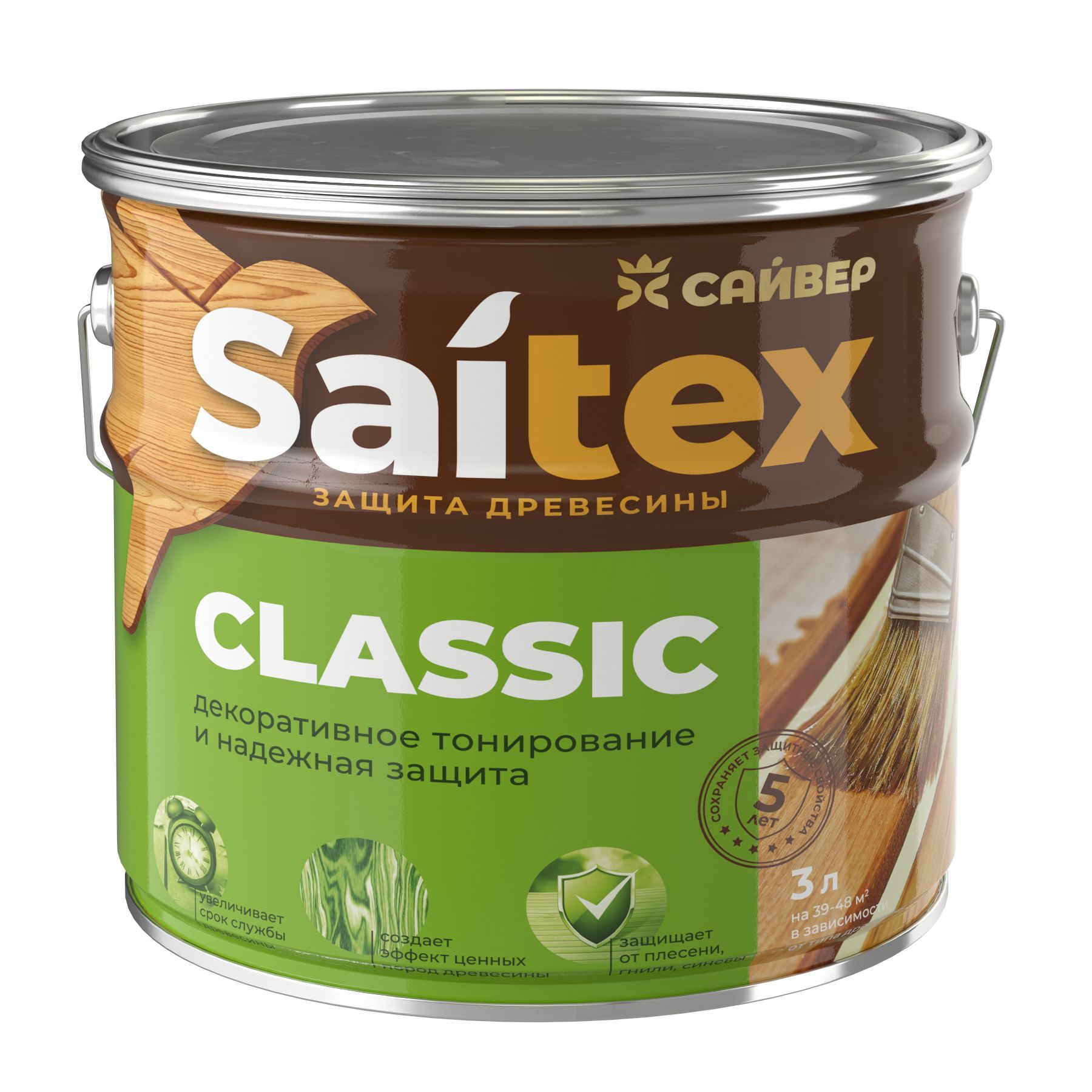 Изображение товара Антисептик на основе растворителя Saitex Classic бесцветный 3л для древесины фасадов