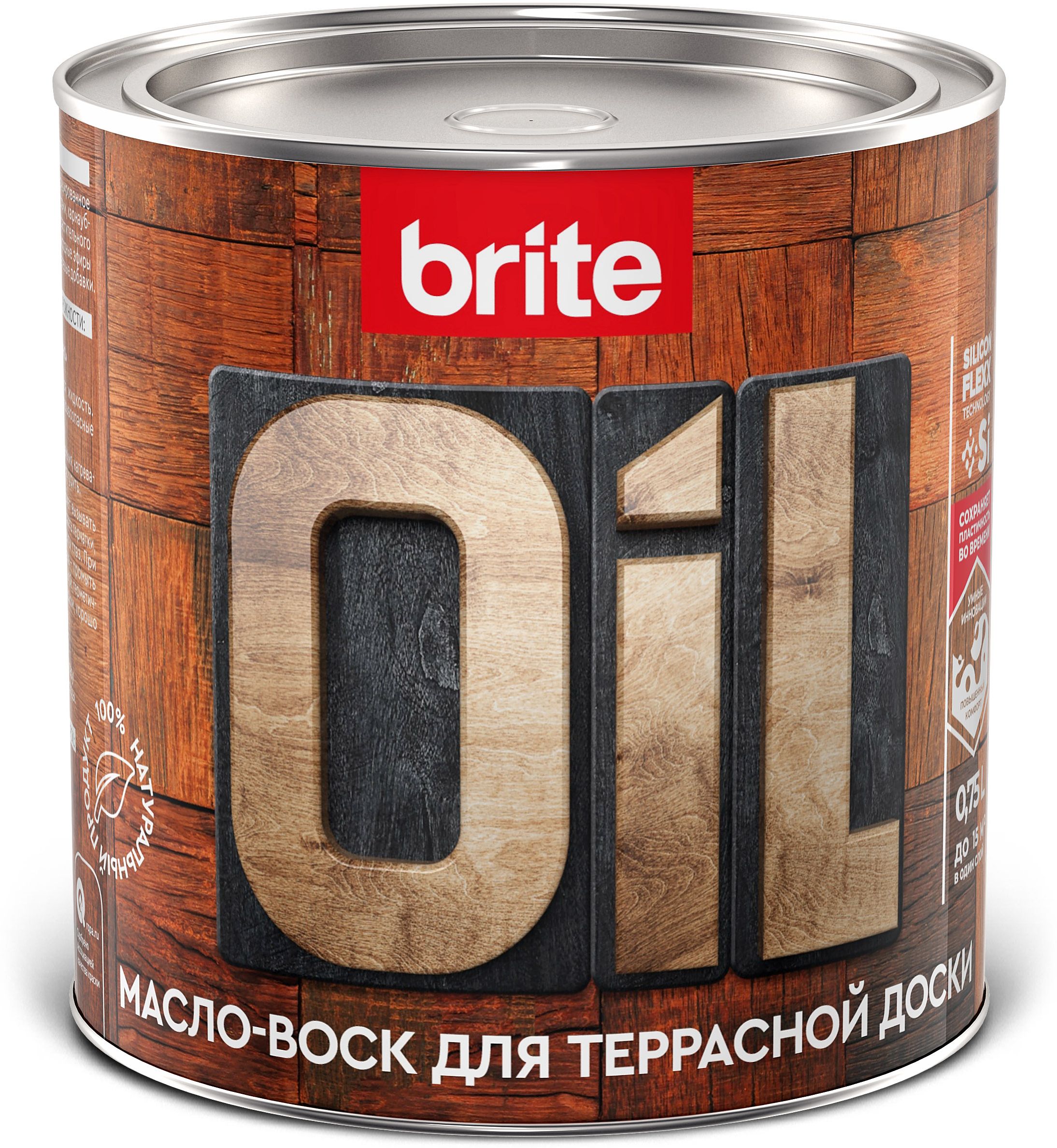Изображение товара Масло-воск BRITE FLEXX для террасной доски бесцветное 0,75 л натуральная защита дерева
