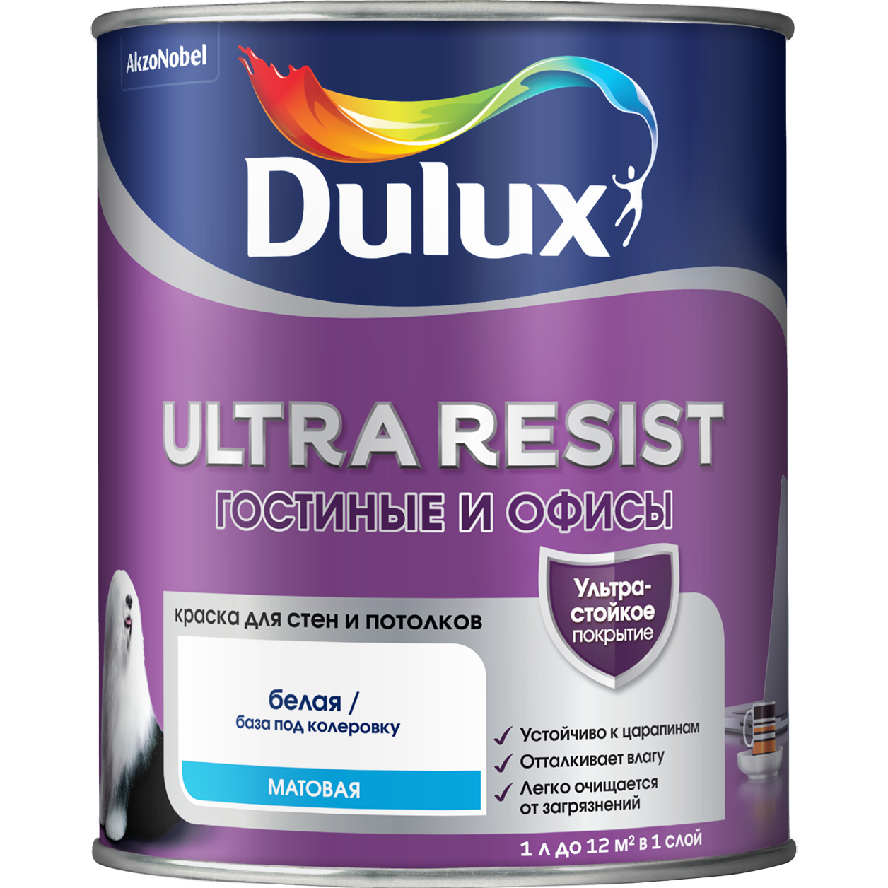 Изображение товара Краска Dulux Ultra Resist для интерьера стен и потолков 1л матовая