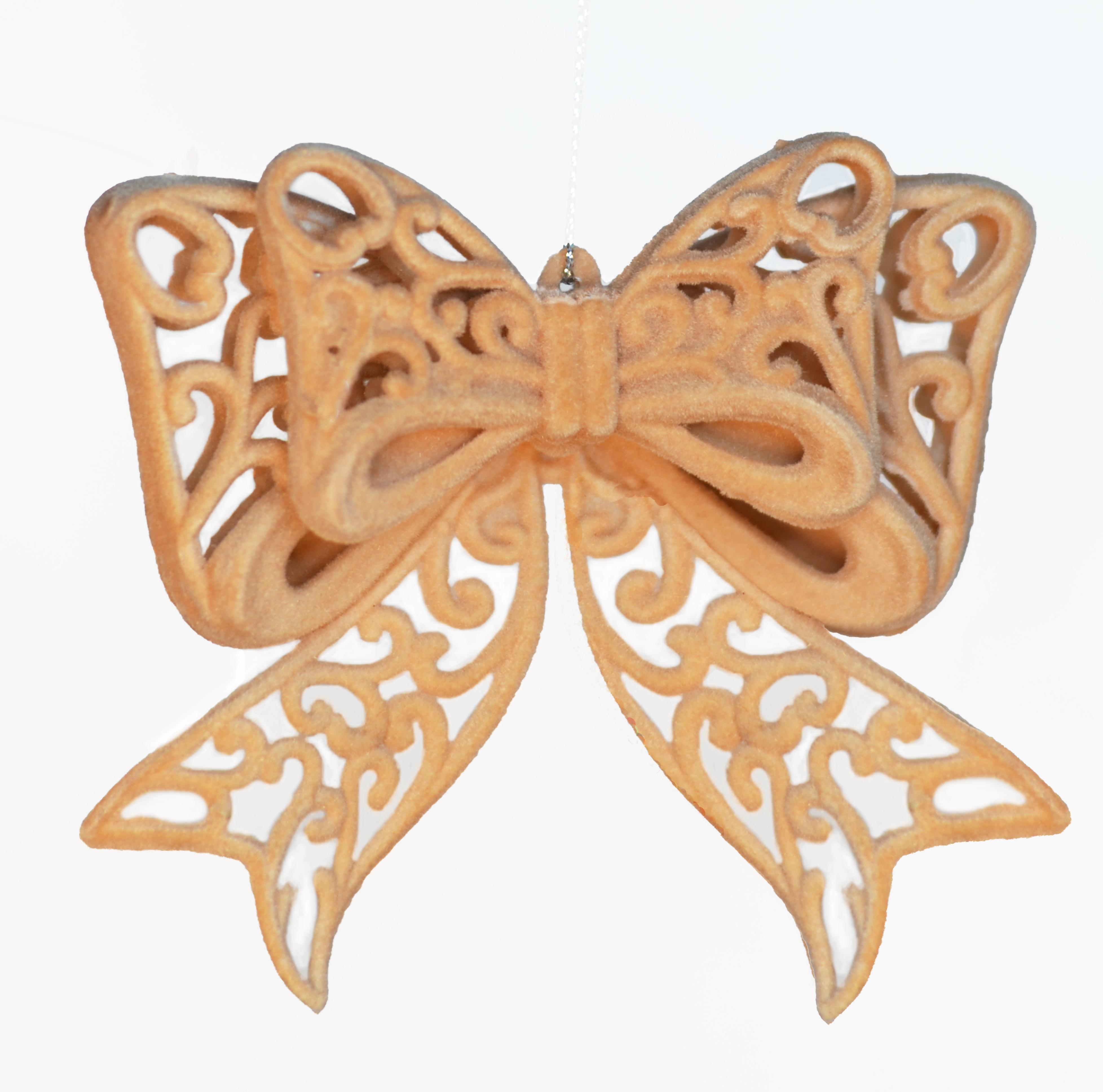 Изображение товара Подвеска бантик велюр бежевый для елочных украшений 11,5 см