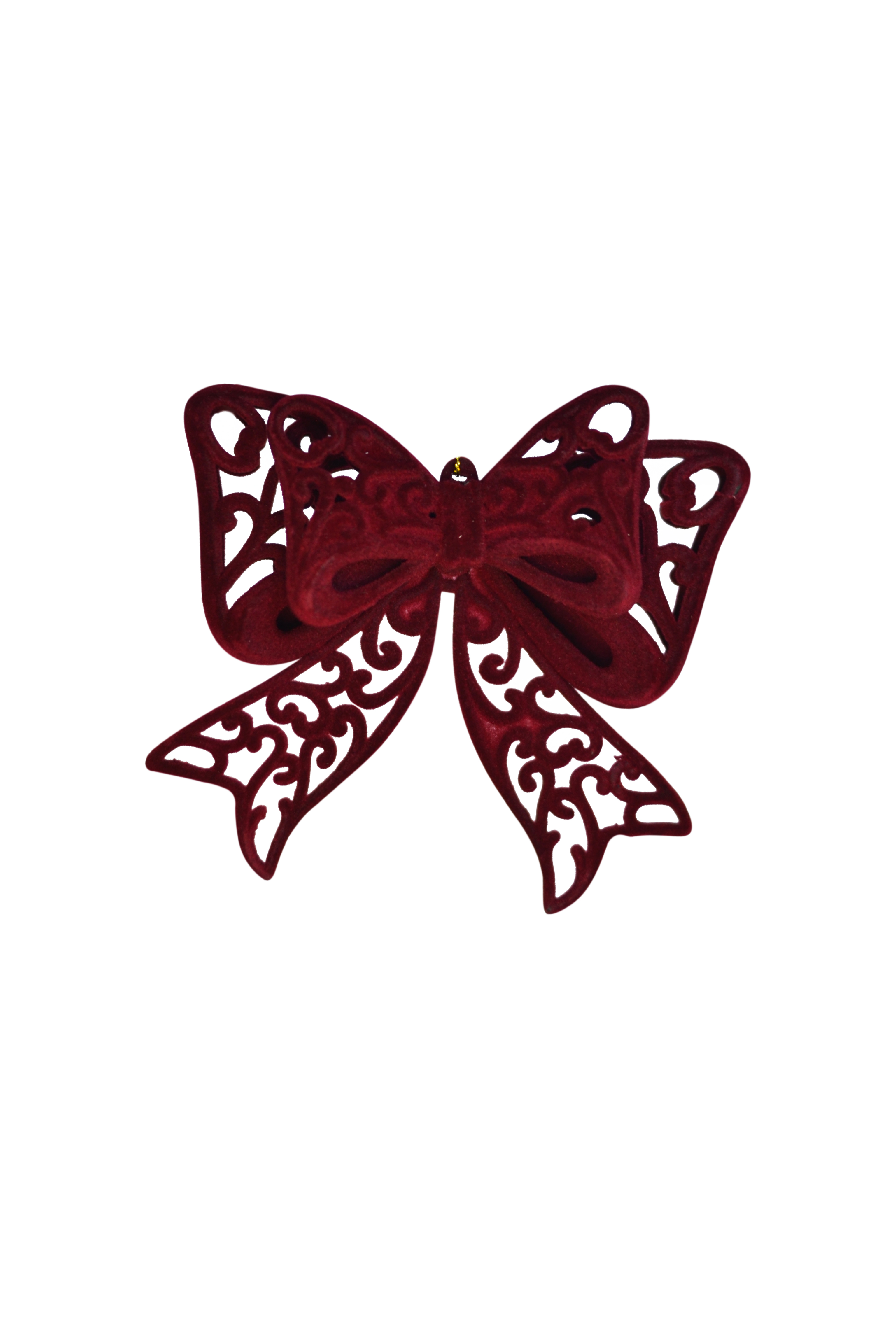 Изображение товара Подвеска бантик из велюра бордо 11,5 см для елочных украшений