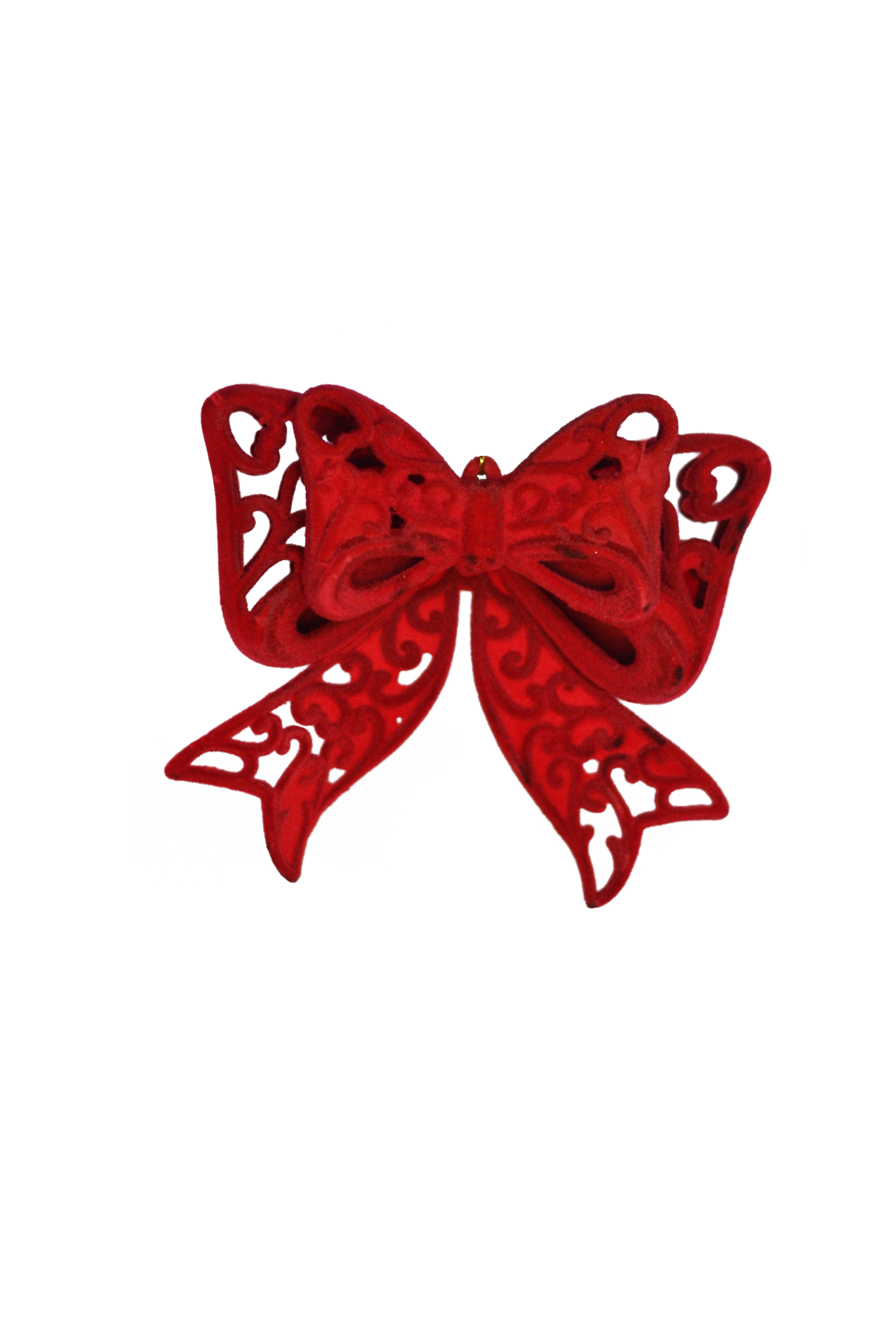 Изображение товара Подвеска бантик из велюра красная 11,5 см для елочных украшений