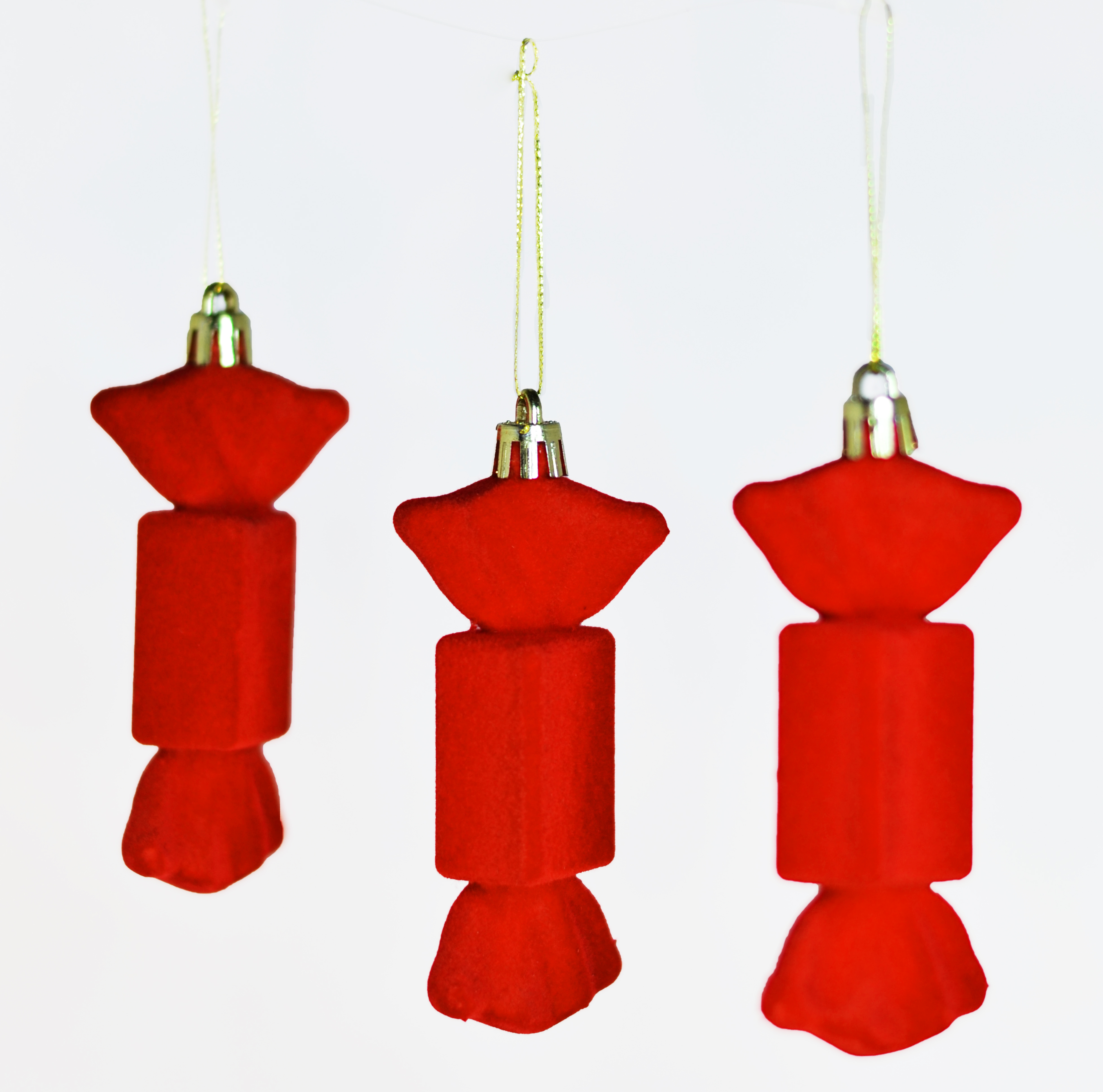 Изображение товара Подвеска конфетка велюр красный 8,5 см - елочное украшение