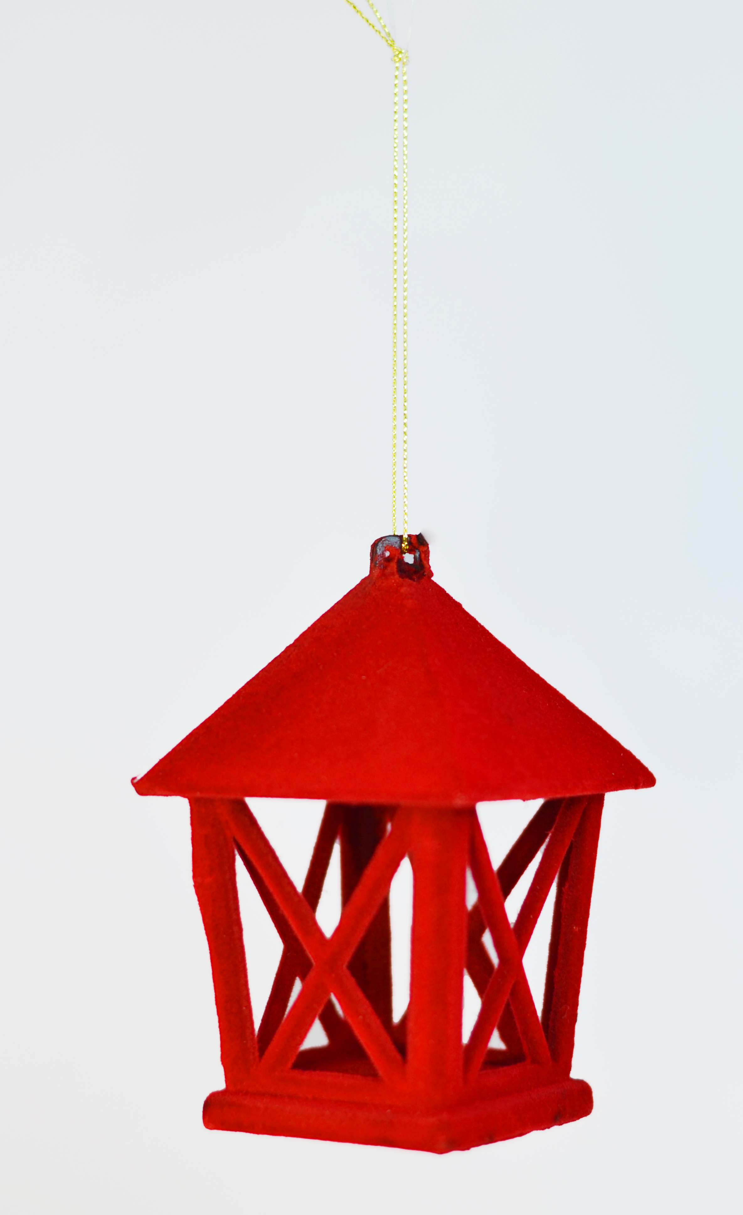 Изображение товара Подвеска фонарь велюр красный 11 см