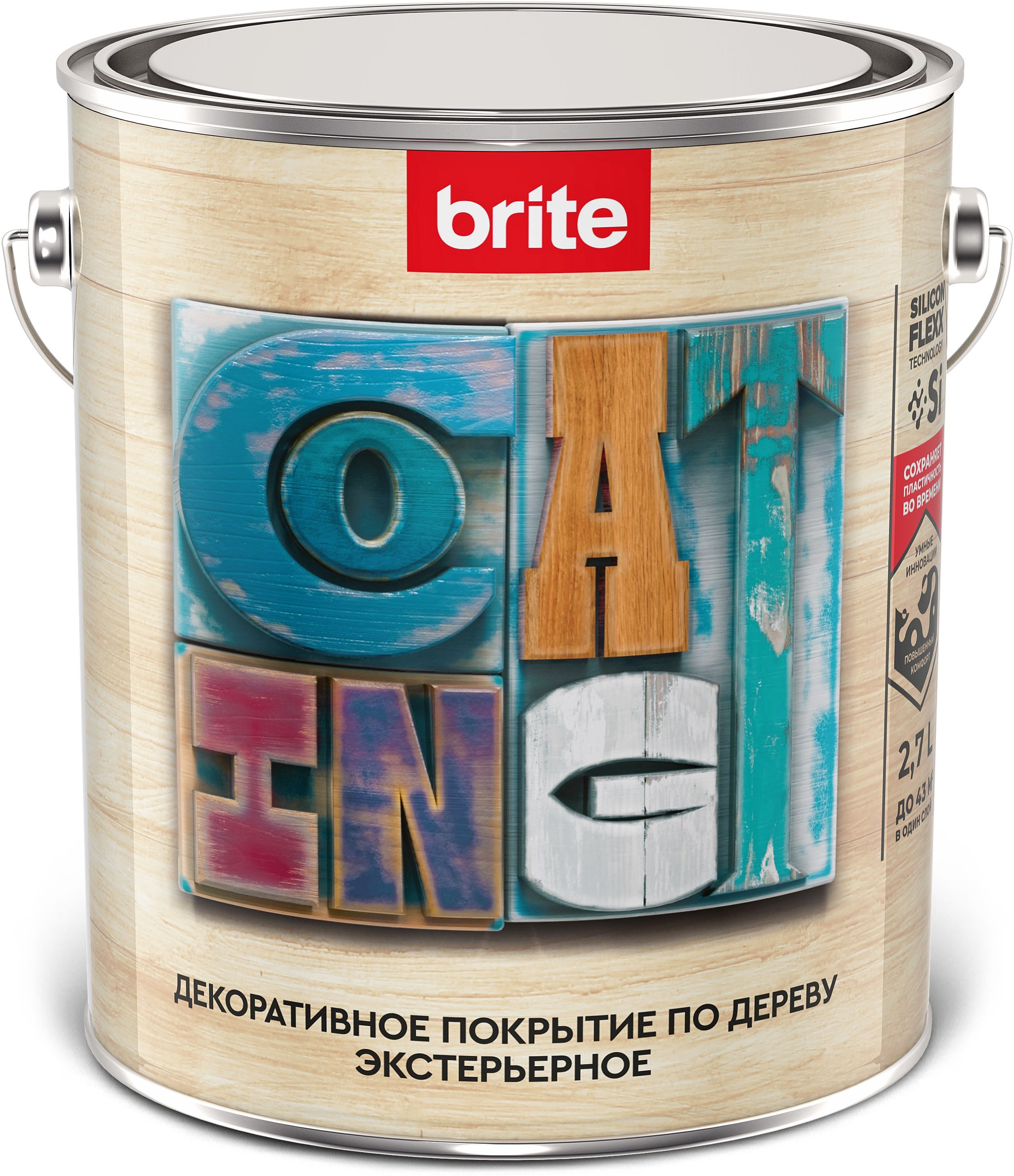 Изображение товара Декоративное бесцветное покрытие по дереву BRITE FLEXX 2,7 л для экстерьера