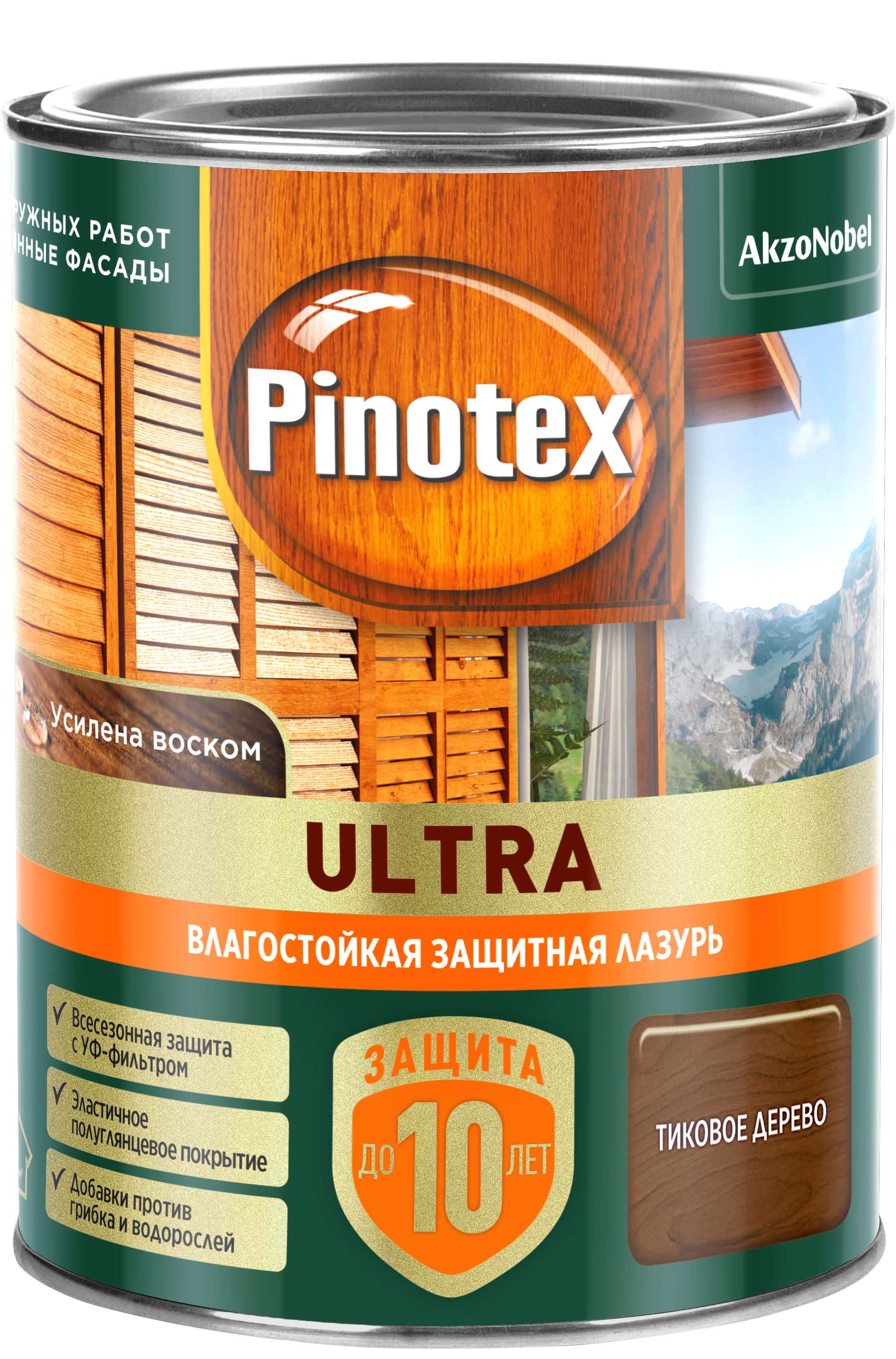 Изображение товара Влагостойкая лазурь Pinotex Ultra Тиковое дерево 0,9 л для наружных работ