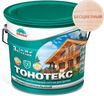 Изображение товара Состав защитно-декоративный Тонотекс "KRONA" бесцветный 3 л