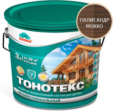 Изображение товара Защитно-декоративный антисептик ТОНТОЕКС KRONA палисандр-мокко, 3 л для наружных работ