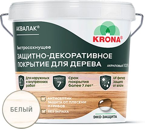 Изображение товара Лак защитно-декоративный для дерева Аквалак "KRONA" белый 0,9 л