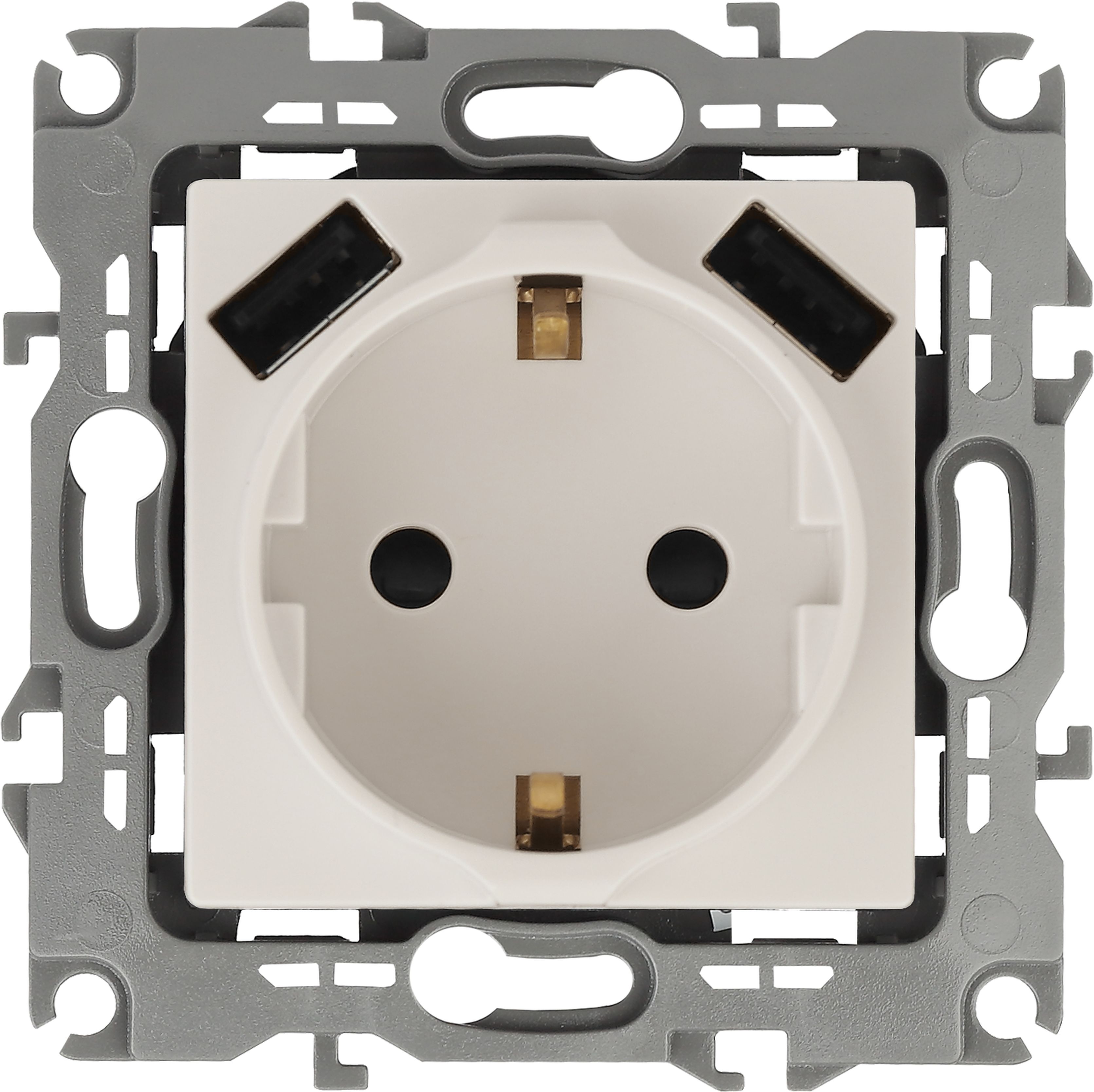 Изображение товара Розетка электрическая USB 1 пост ЭРА Эра12 слоновая кость с заземлением