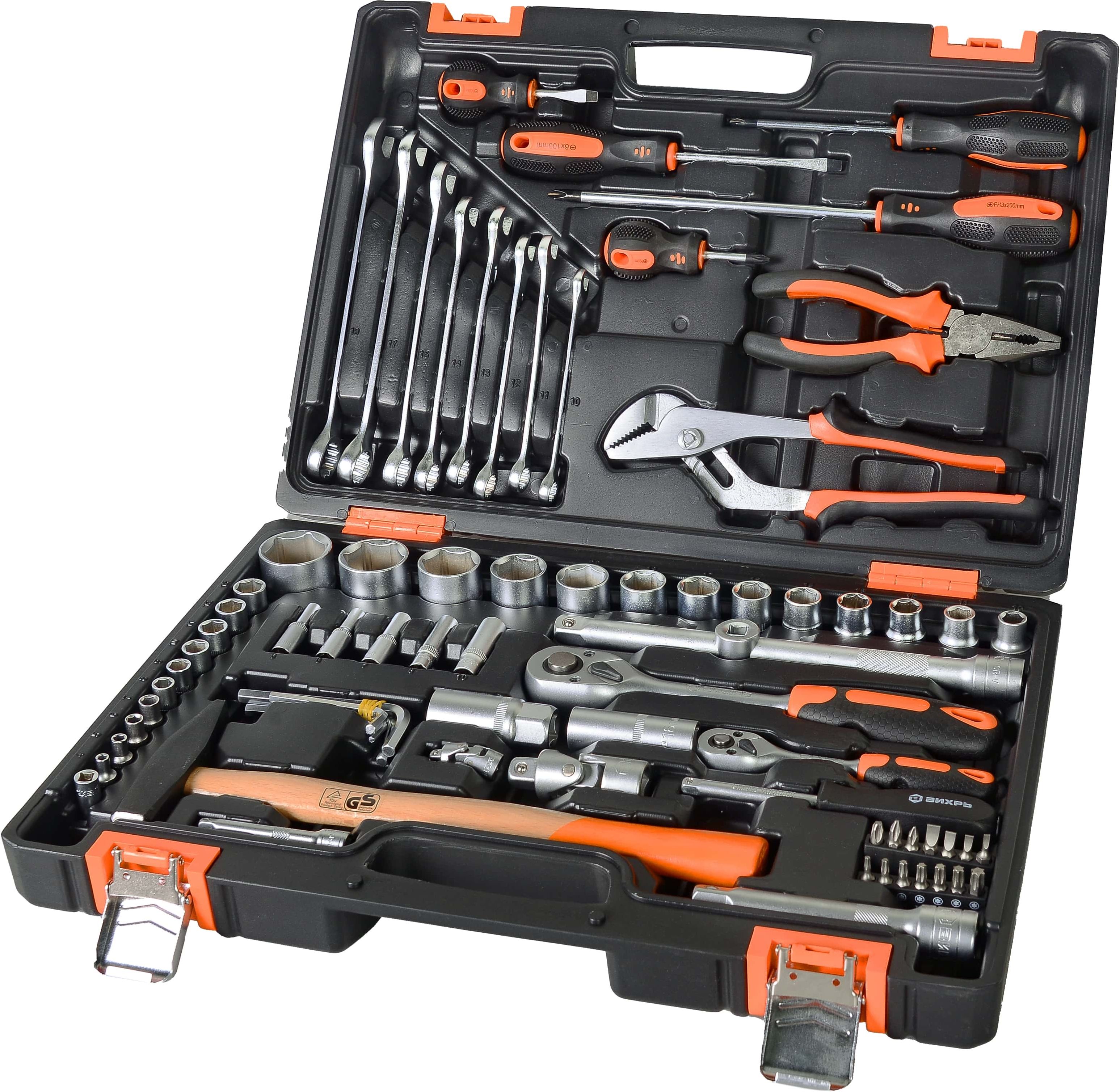 Изображение товара Набор инструментов, 1/2", 1/4", CrV, пластиковый кейс 76 предмета ВИХРЬ