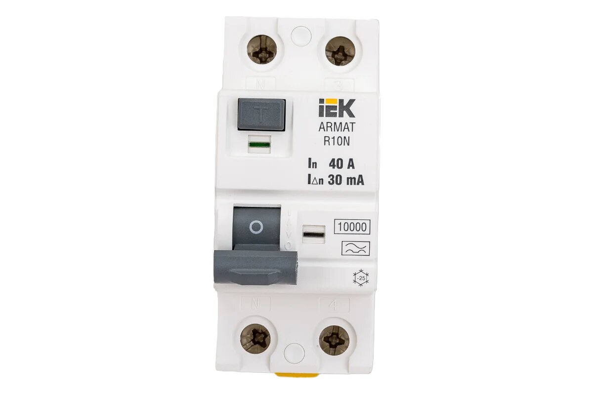 Изображение товара Выключатель дифференциального тока IEK ARMAT R10N 2P 40А 30мА тип AC