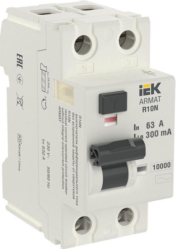 Изображение товара Выключатель дифференциального тока IEK ARMAT R10N 2P 63А 300мА тип A-S